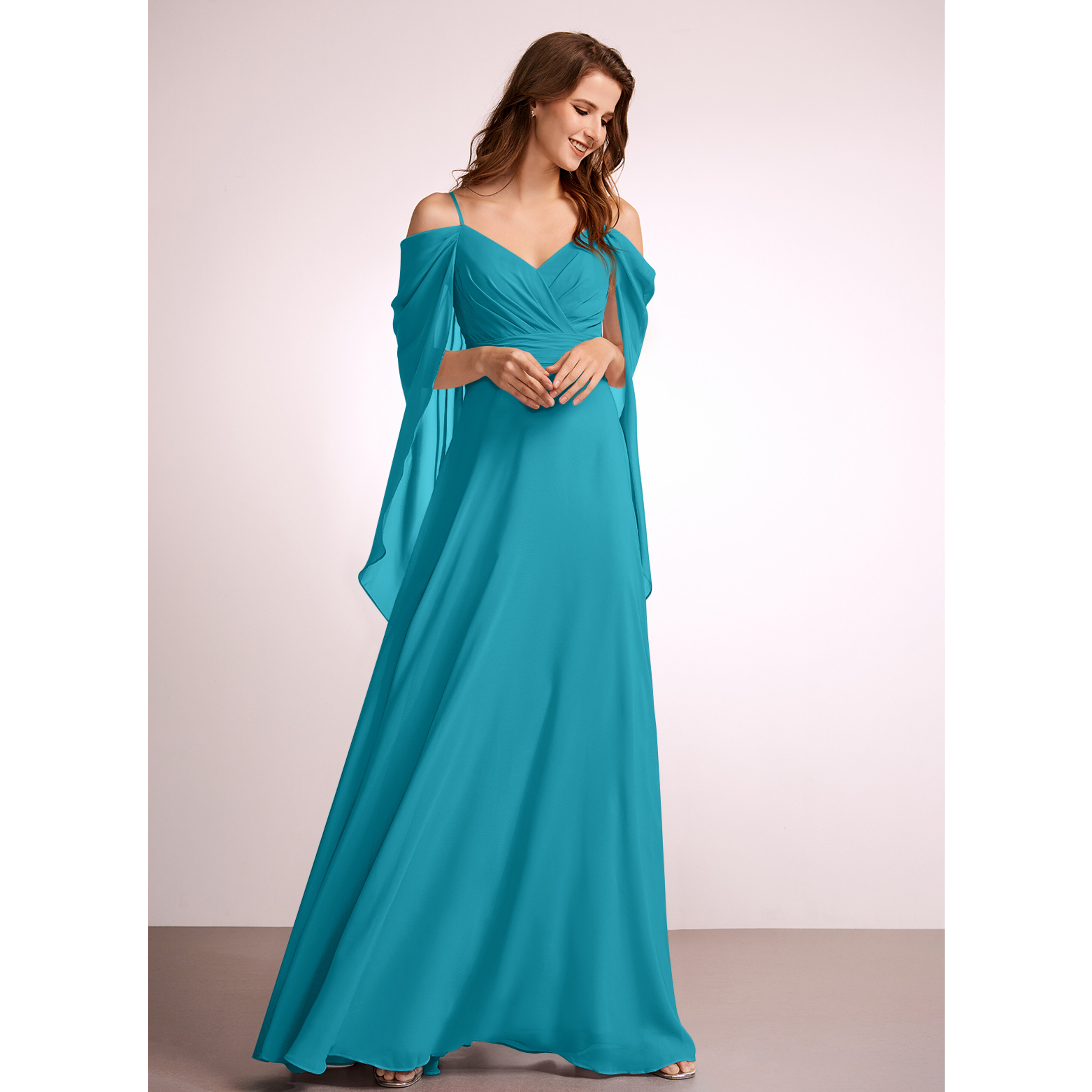 georgette bridesmaid dress JJ's House A-line Cold Shoulder Floor-Length Chiffon Bridesmaid Dress 2026