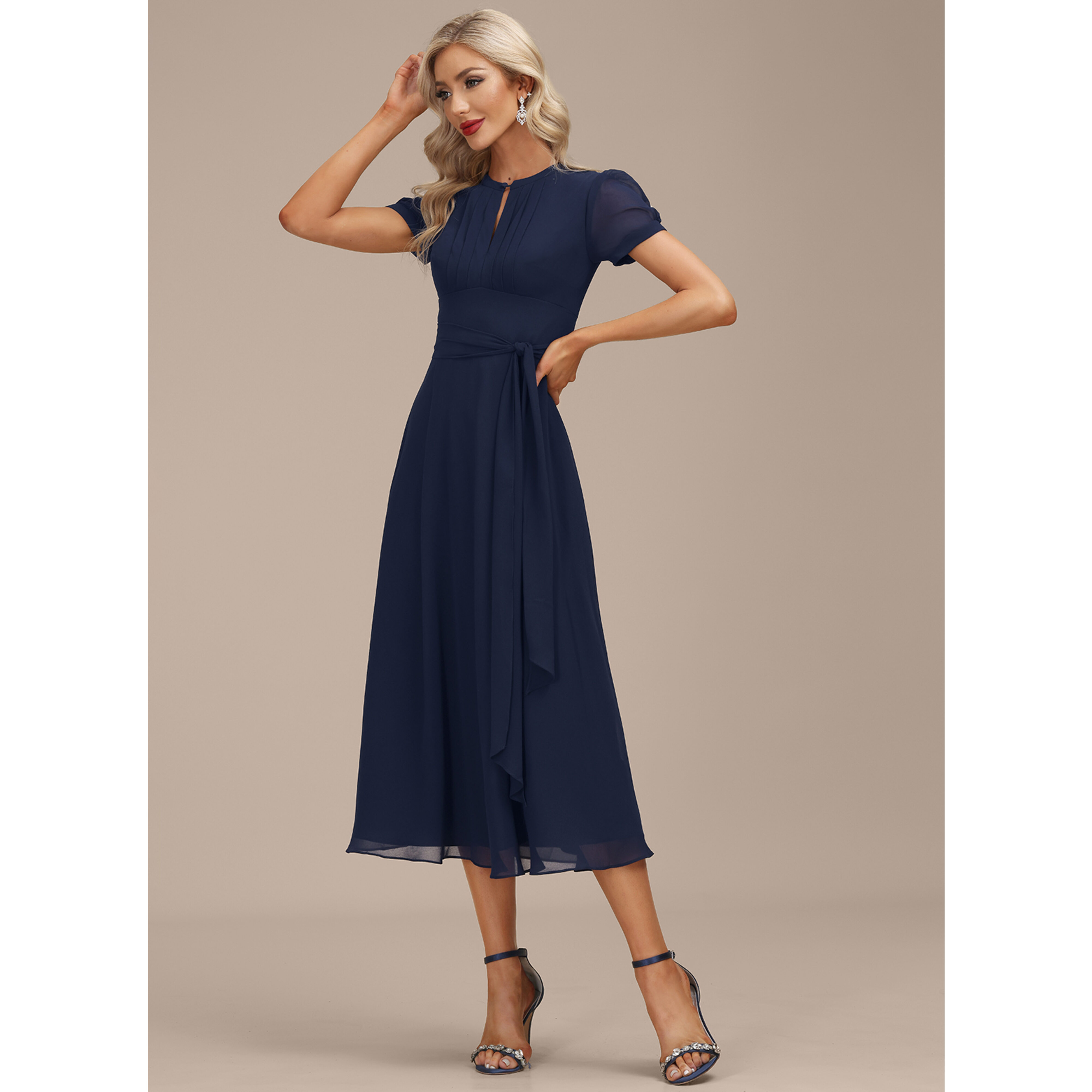 Hada Pleated Chiffon Midi Cocktail Dress | JJ's House