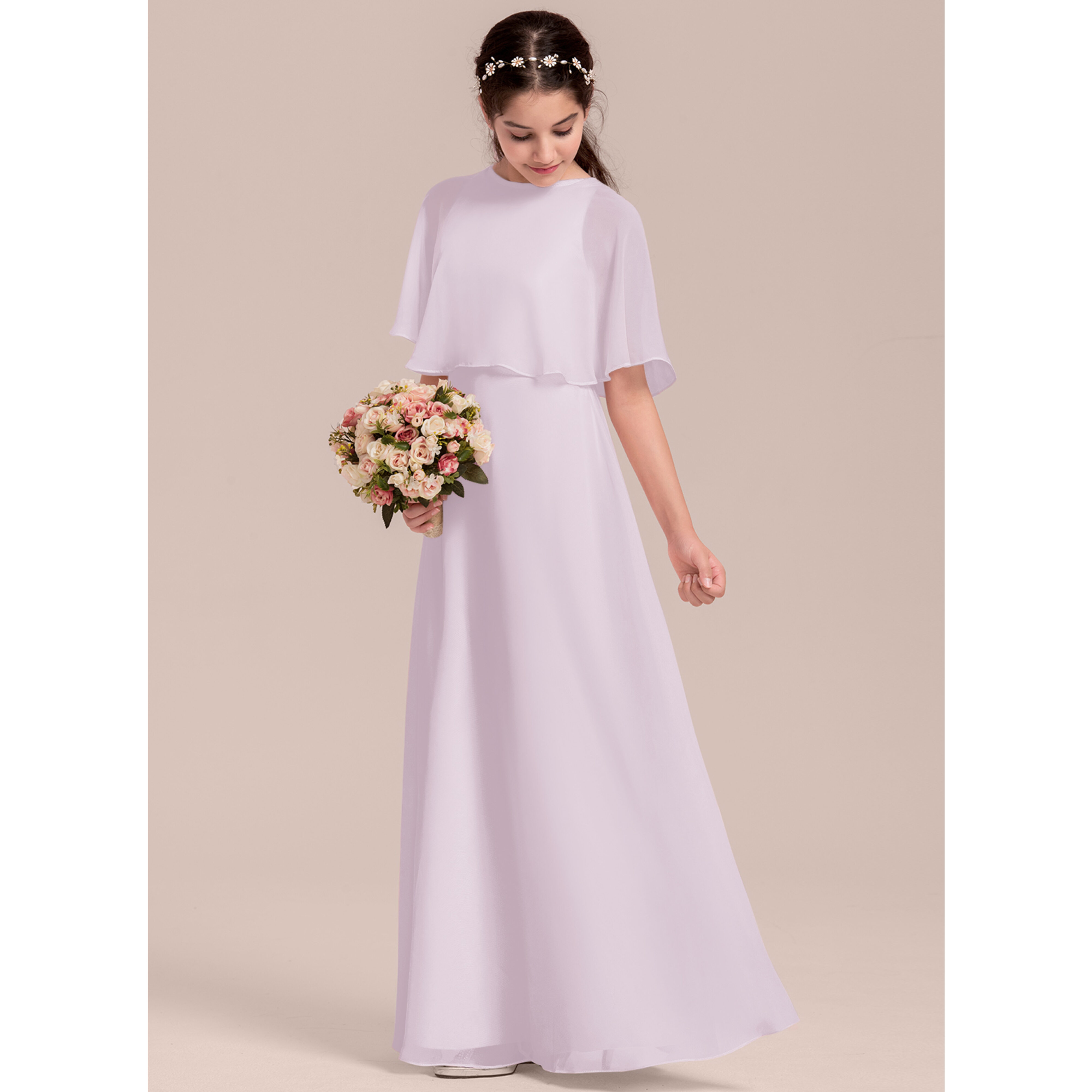 jj's house junior bridesmaid dresses A-line Scoop Floor-Length Chiffon Dress 2026 Collection:Sea Cove Covers - White making it the perfect maternity dresses for baby shower 90s Throwback Outfits Men