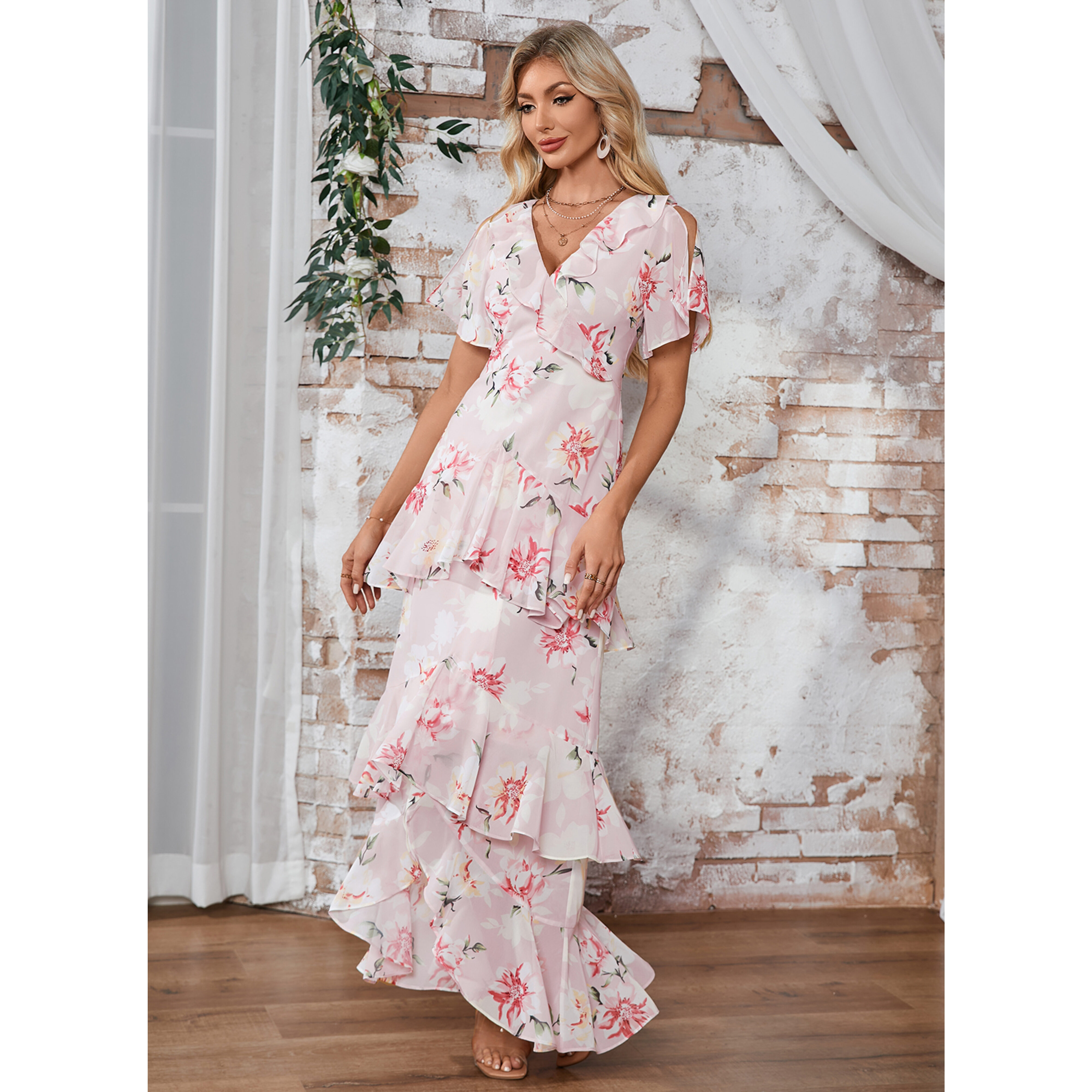 Mirabel Floral Print Chiffon Maxi Dress | JJ's House