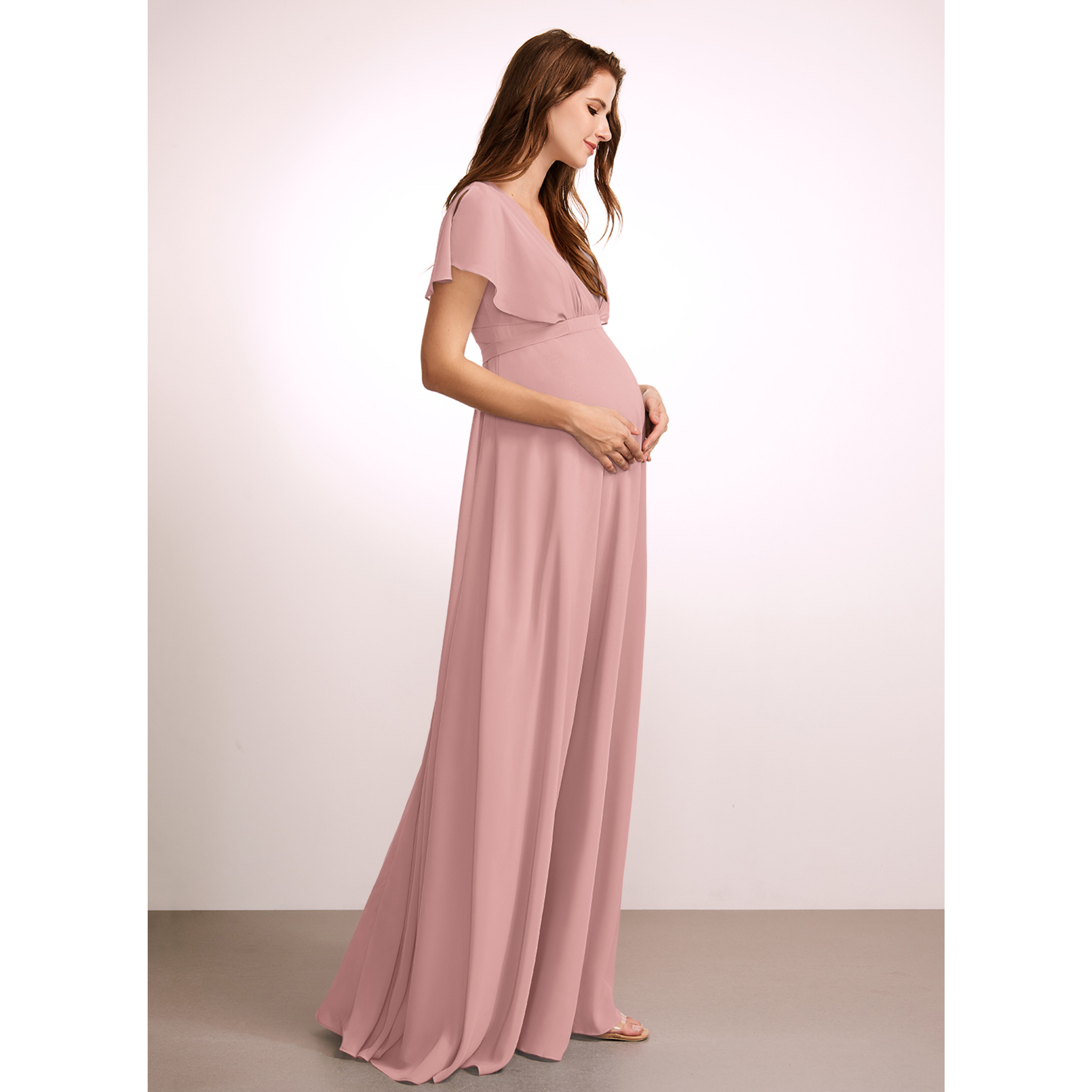 jjshouse maternity bridesmaid dresses JJ's House A-line V-Neck Floor-Length Chiffon Dress 2026 With Bow Pleated Celebrate love and friendship thumbhole sleeves How to DIY Hack Color:Ombre