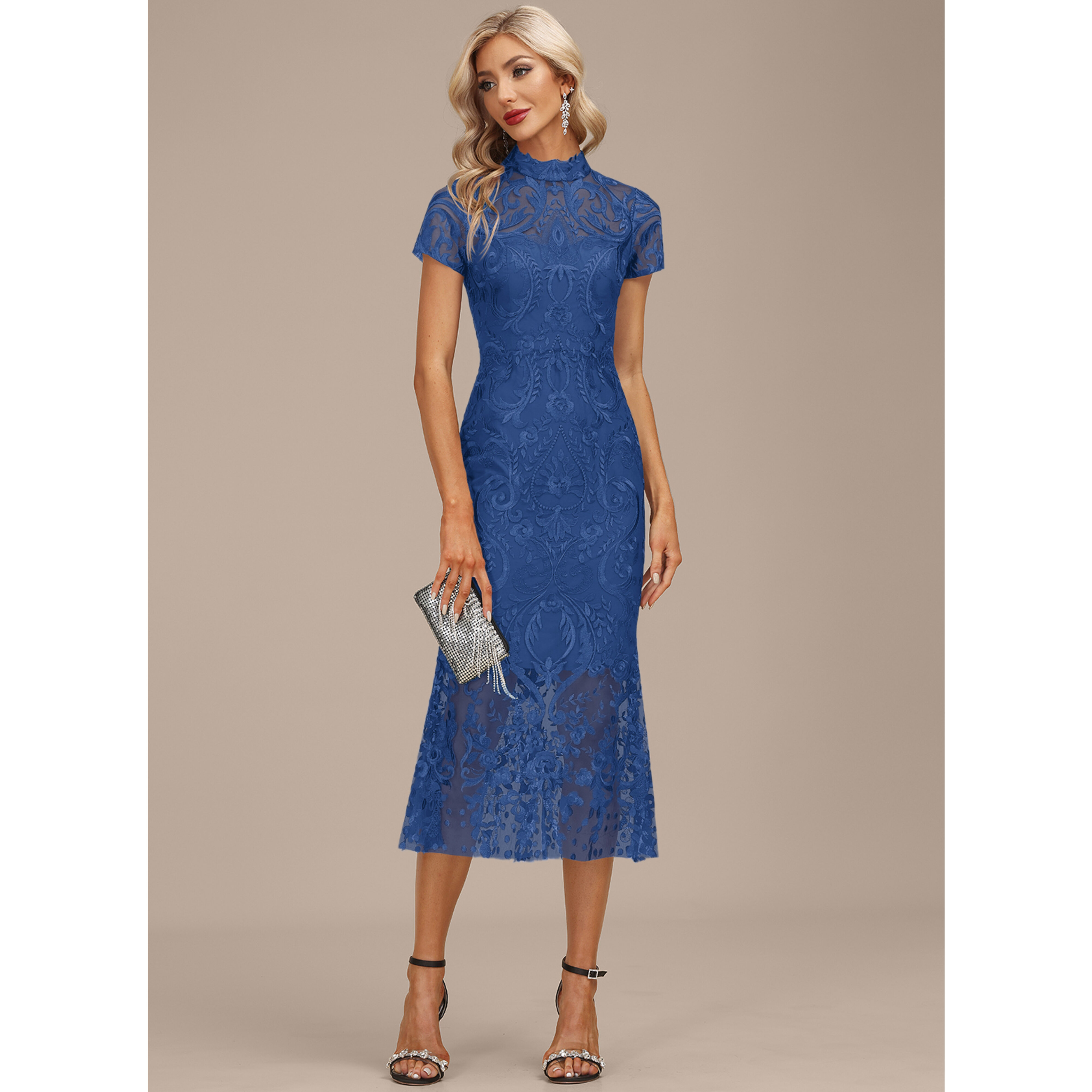midi lace formal cocktail dress product info and reviews Black  The Dress Outlet The fitted bodice provides good support for the neckline and short sleeves Tadashi Shoji Stelly Lotus Embroidered