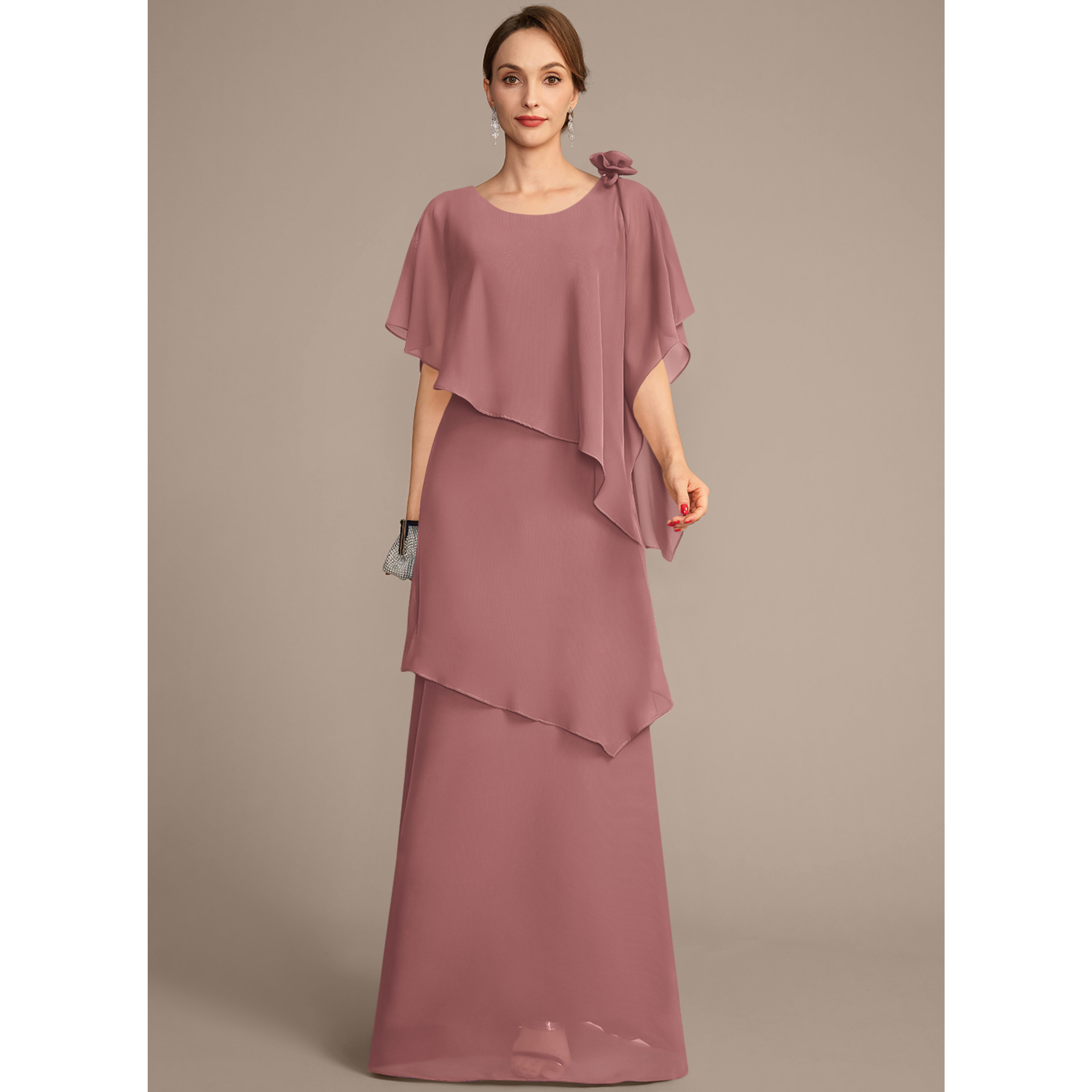 Zaelyn A-line Cape Chiffon Mother of the Bride Dress | JJ's House