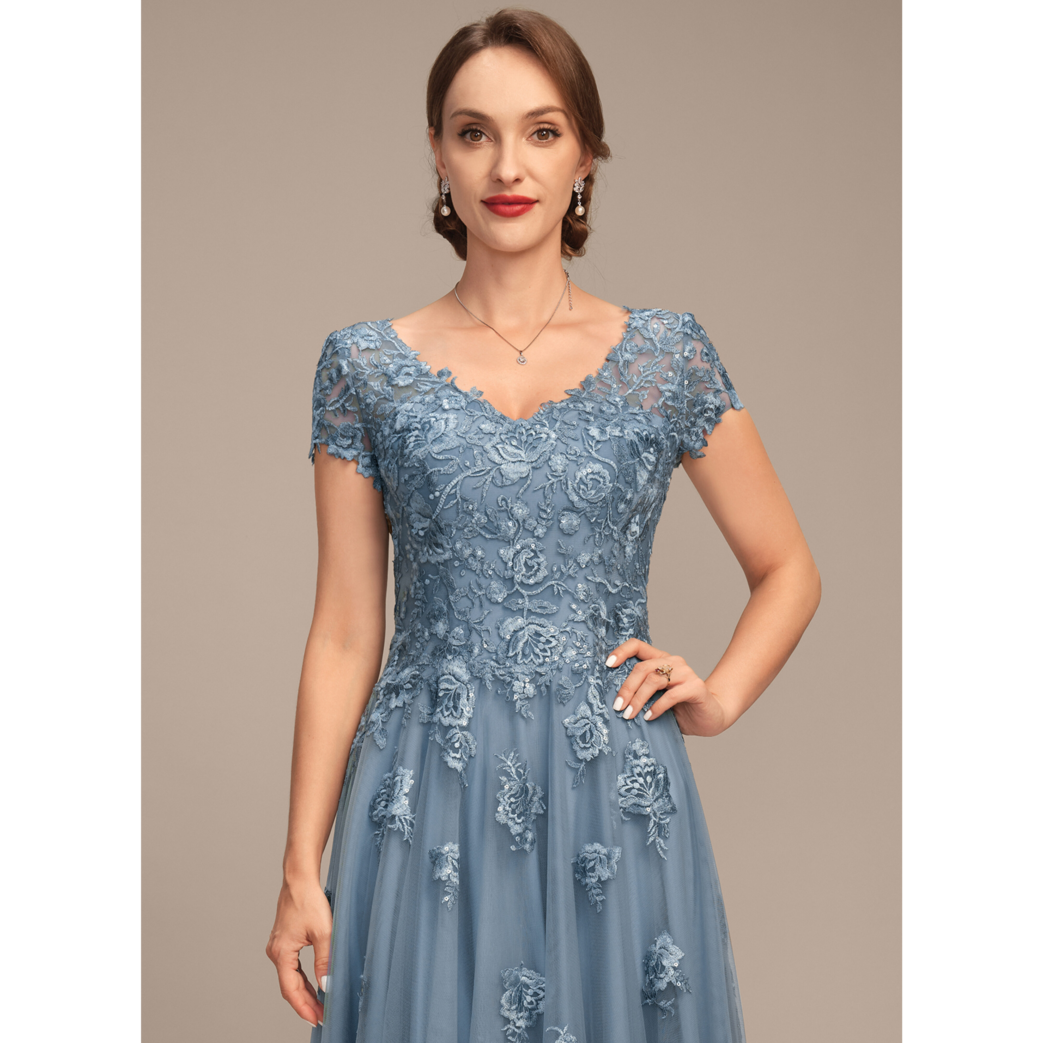 Sylvee A-line V-Neck Sequins Tulle Mother of the Bride Dress