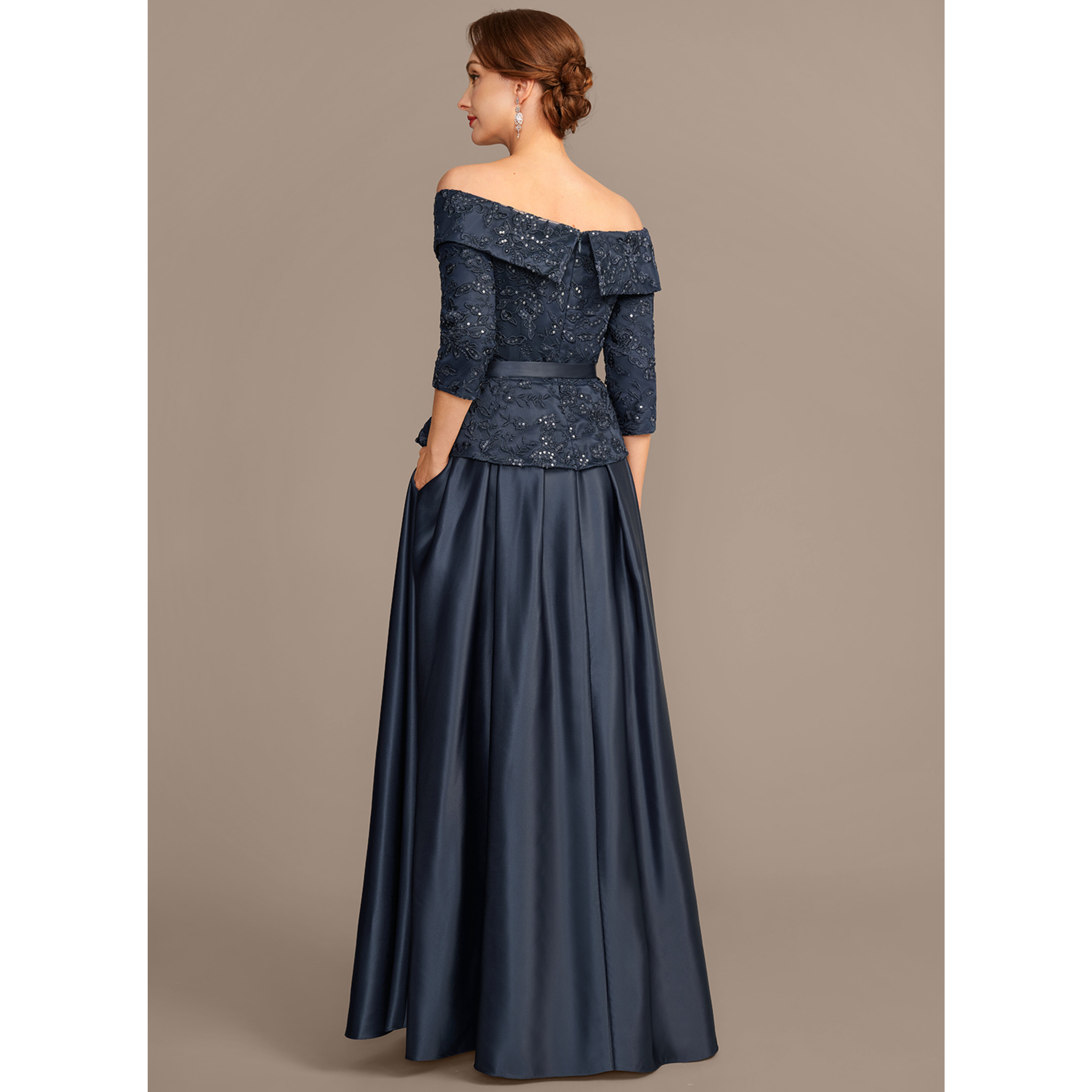 Nefertiti A-line Off the Shoulder Sequins Satin Mother of the