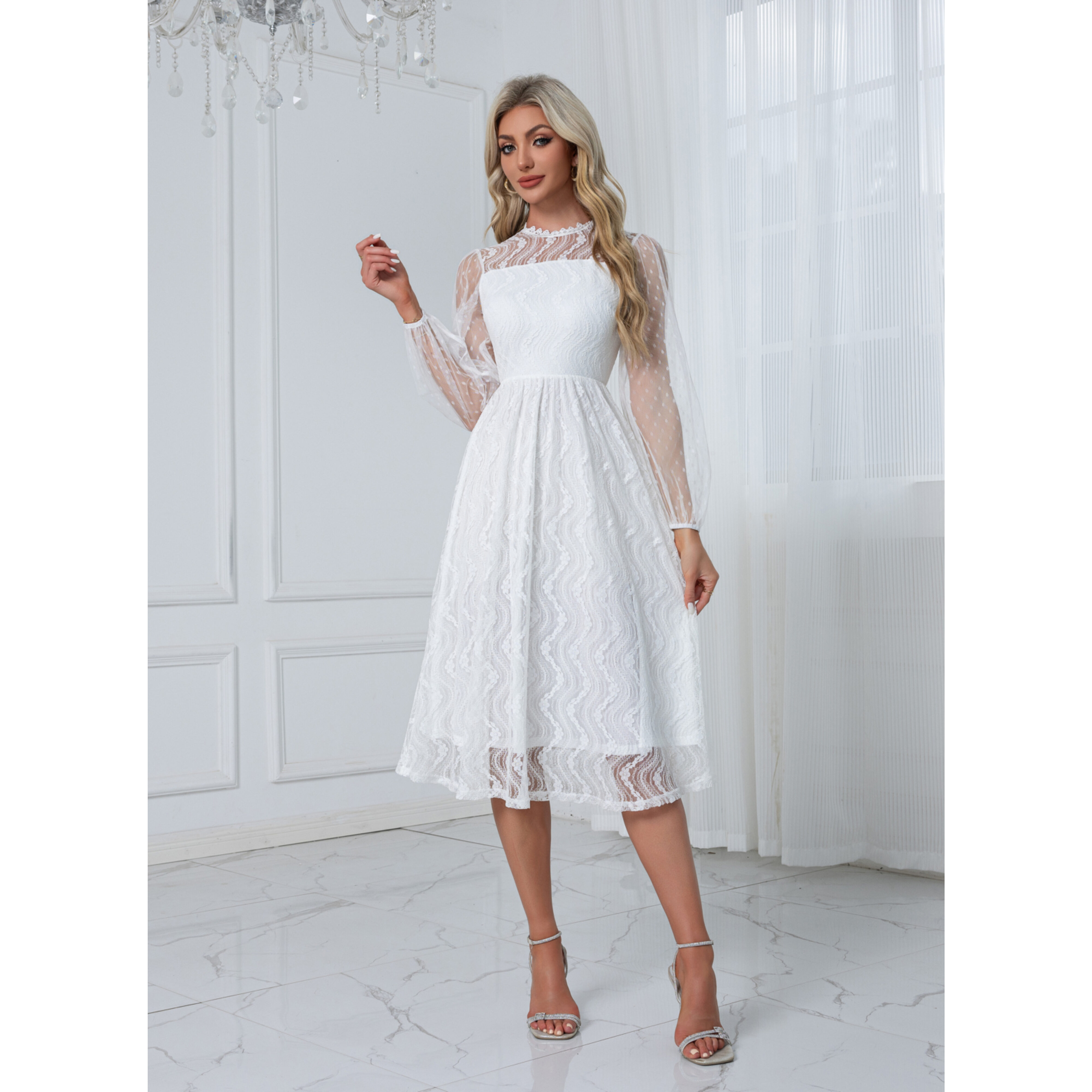 sequin lace up maxi dress White Mermaid Iridescent Sequin Lace-Up Long Prom Dress with Slit main image 1