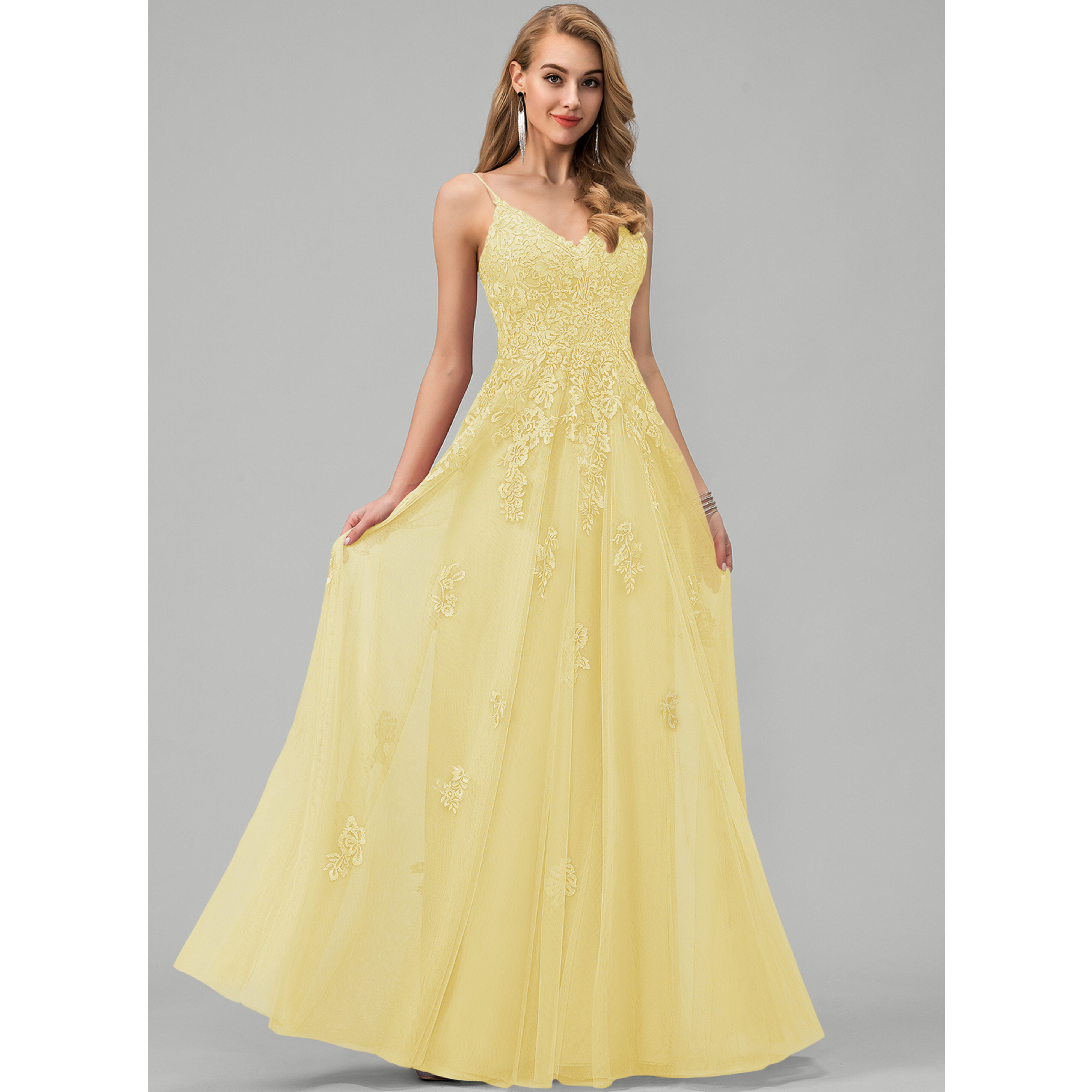 Clare V-Neck Spaghetti Straps Sequins Tulle Prom Dress | JJ's House