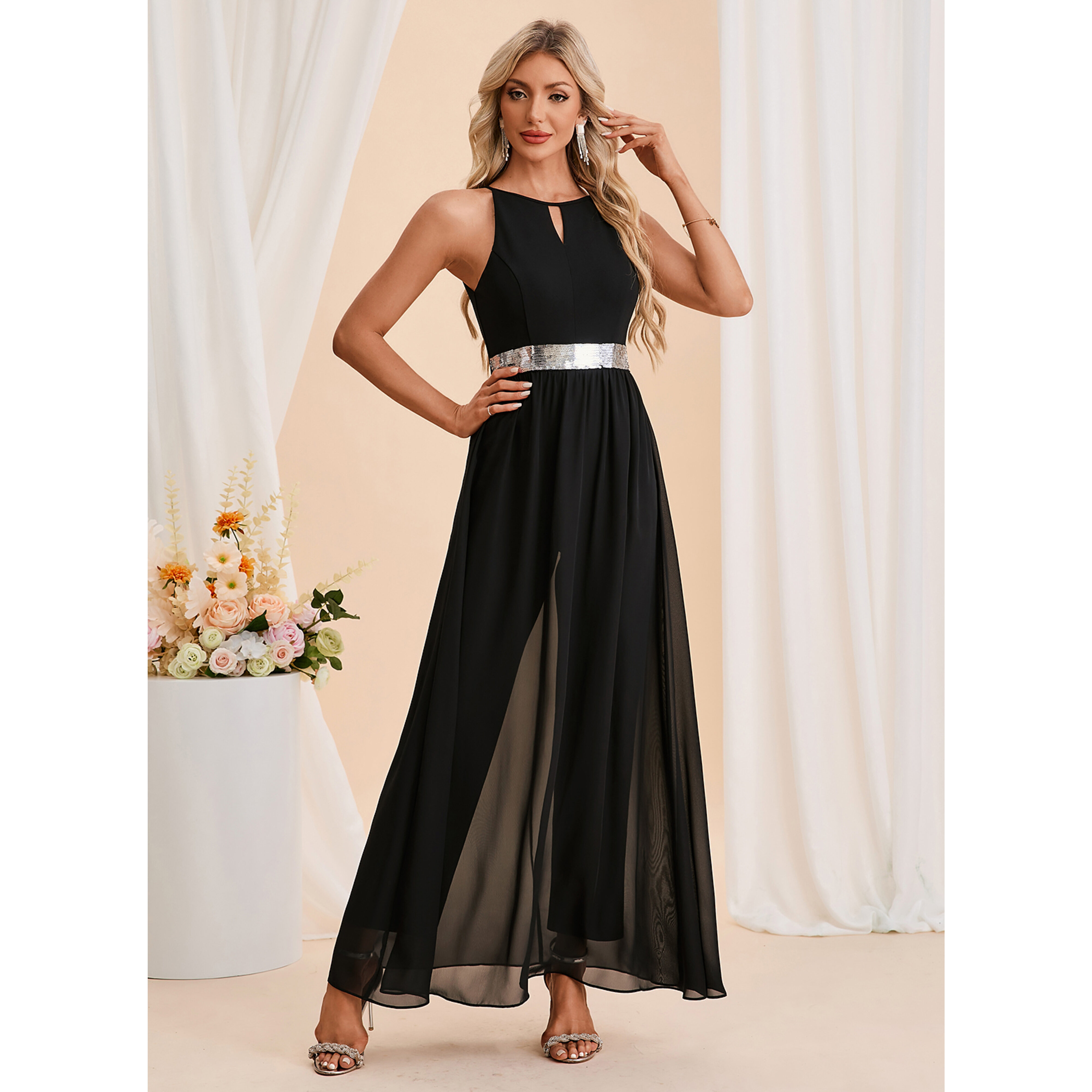Oyare Halter Chiffon Maxi Jumpsuit | JJ's House