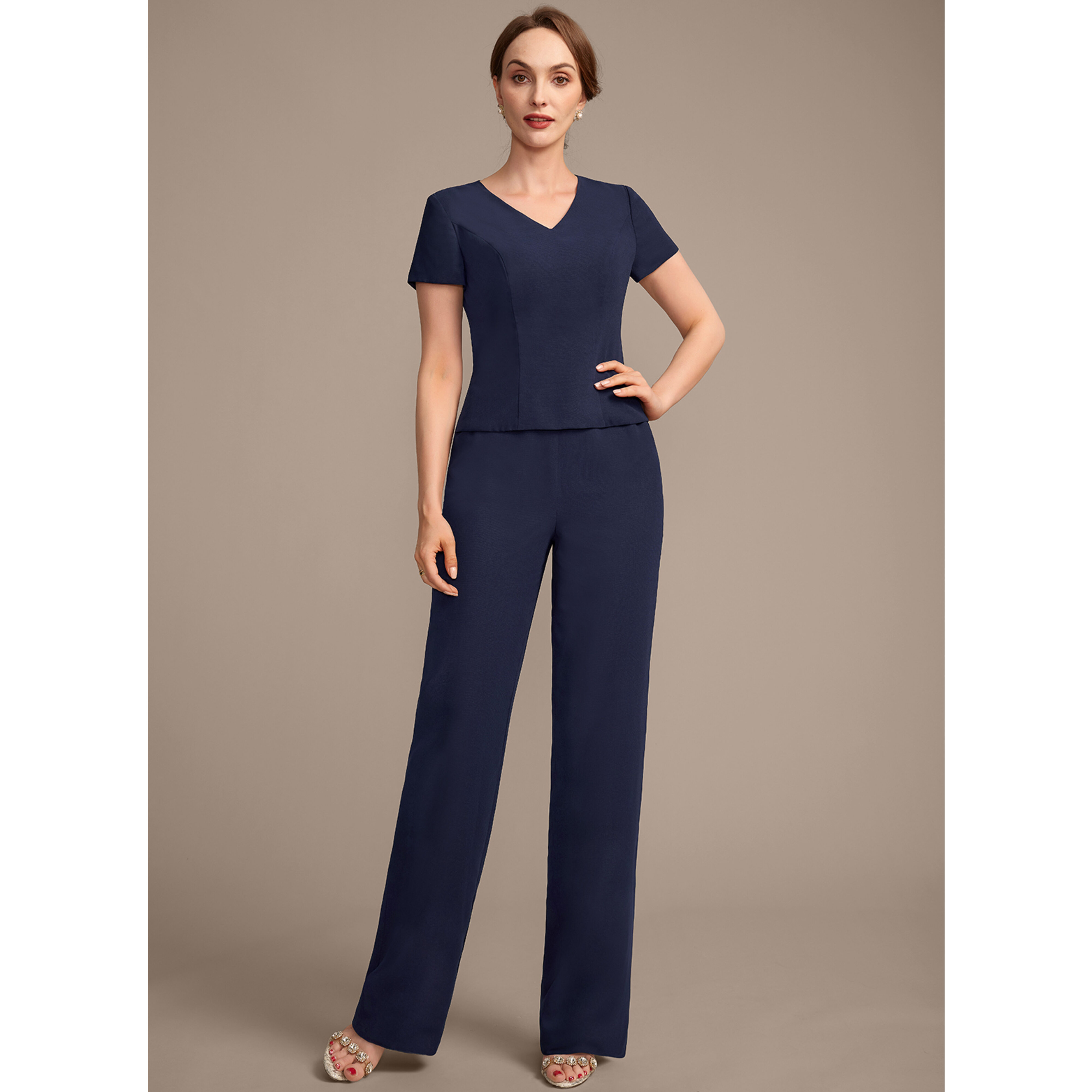 Kahlan V-Neck Chiffon Mother of the Bride Pantsuit | JJ's House