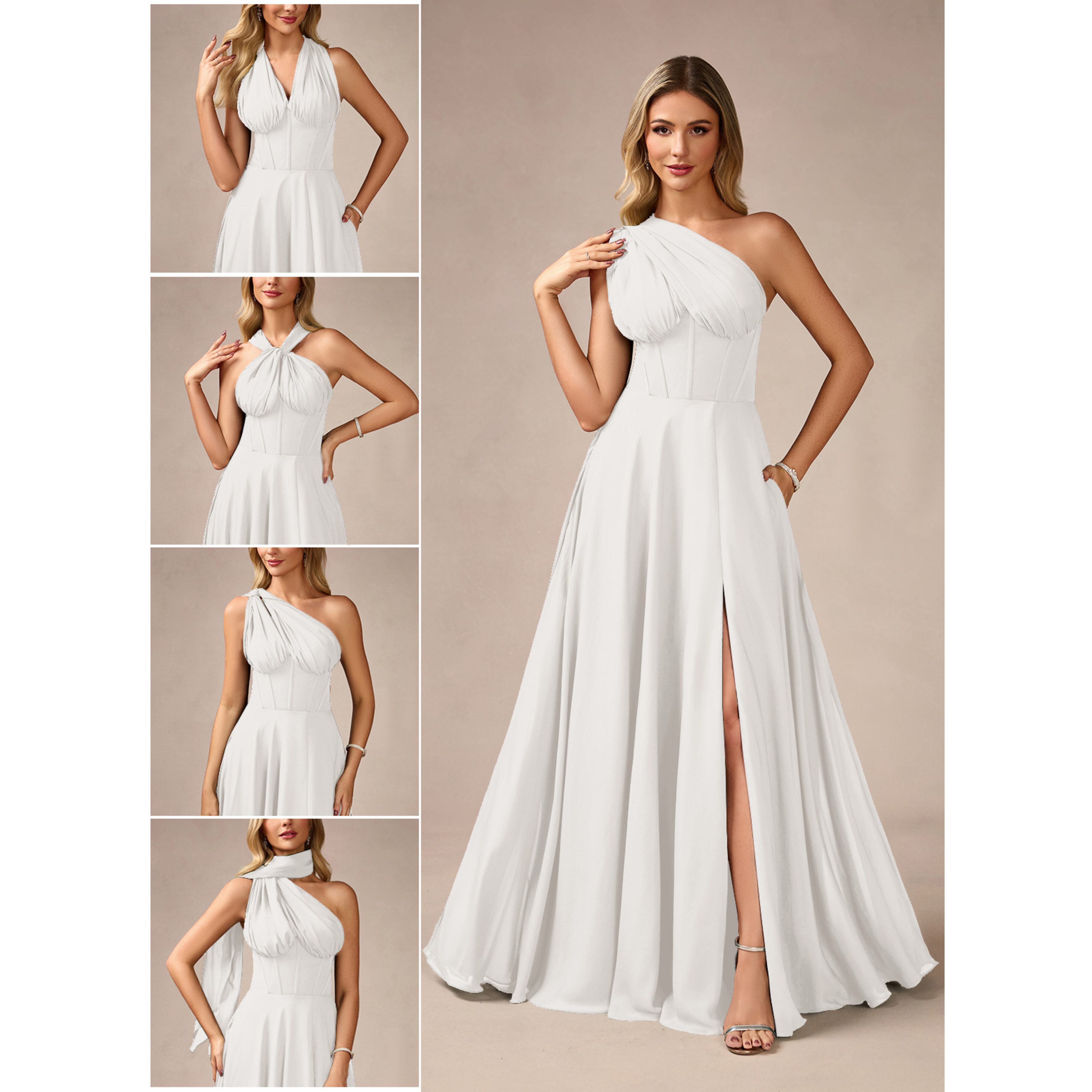 Ligia One Shoulder Scarf Chiffon Maxi Evening Dress | JJ's House