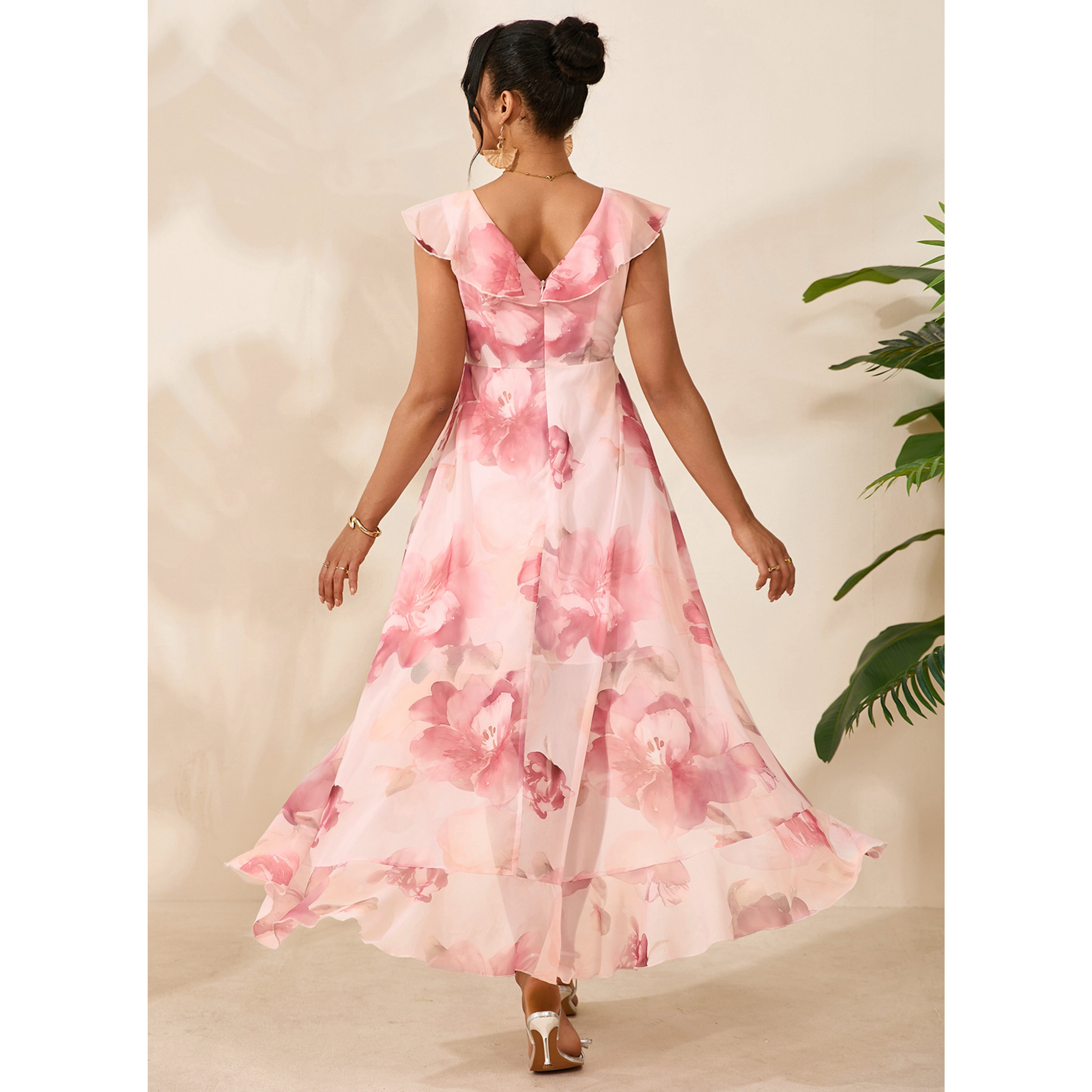 Menza Floral Print Chiffon Maxi Dress | JJ's House