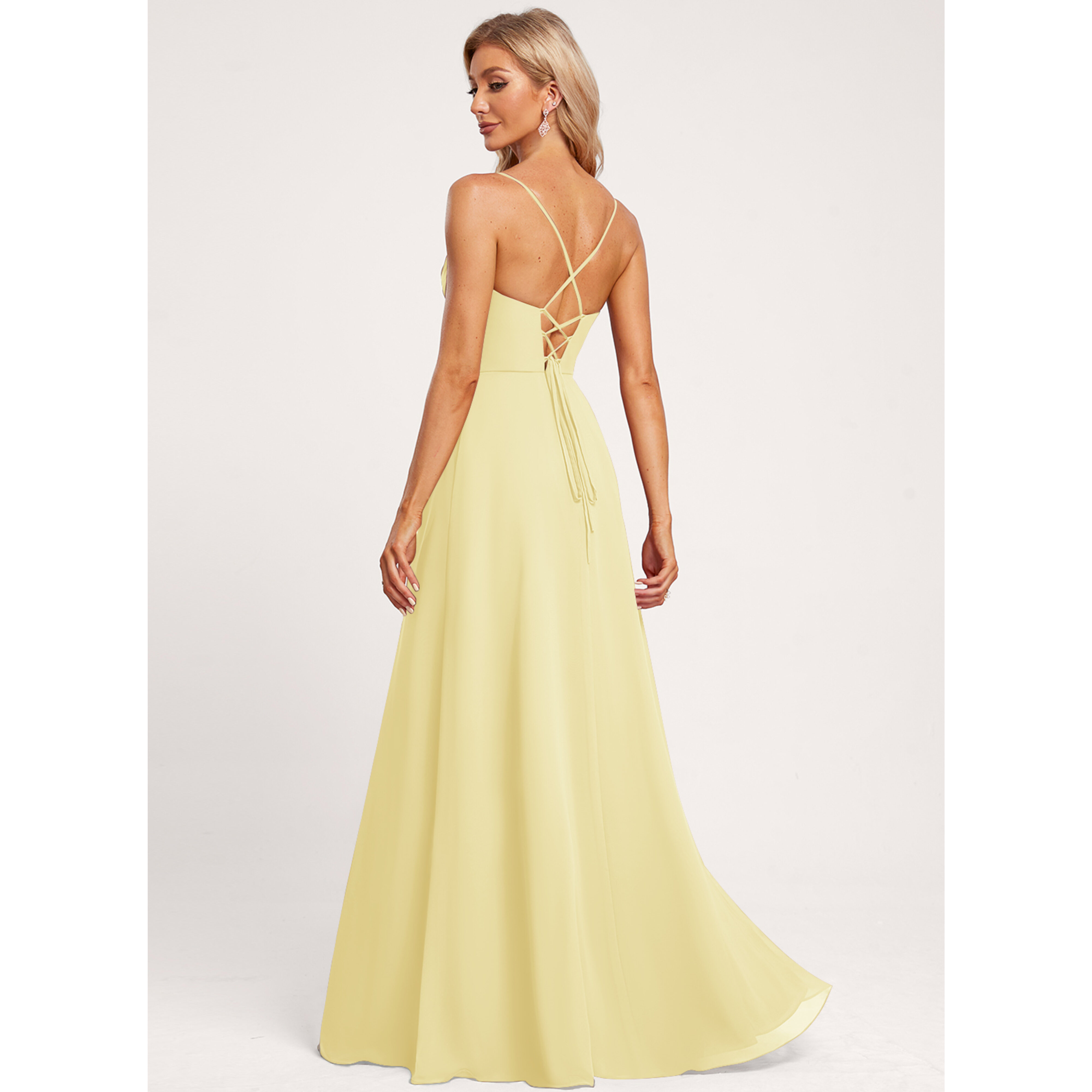 JJ's House A-line V-Neck Floor-Length Chiffon Bridesmaid Dress 2026 - Size: 30, Daffodil, Yellow
