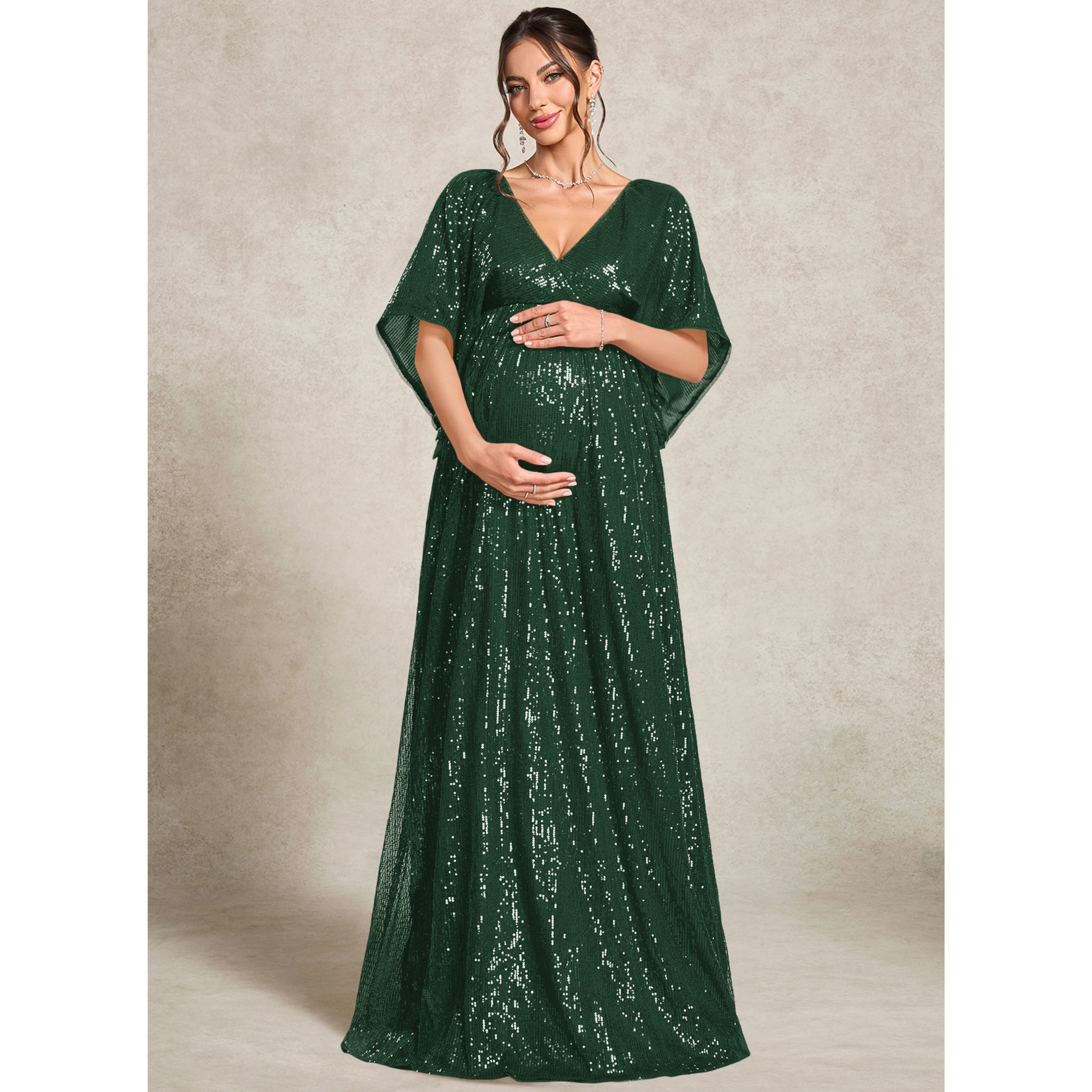 JJ's House A-line V-Neck Floor-Length Sequin Maternity Formal Dress 2026