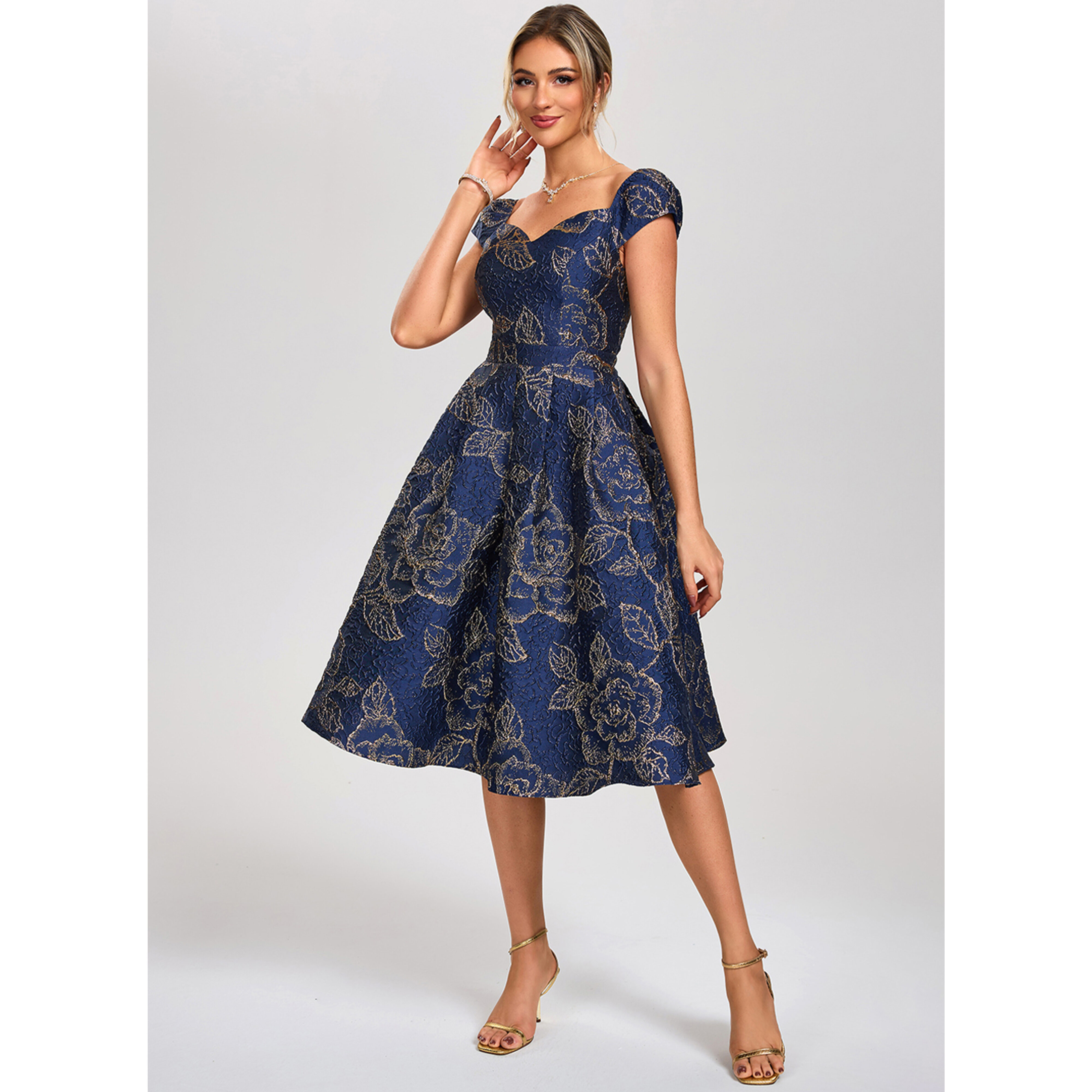 jacquard cocktail dress JJ's House Sheath Column Sweetheart Knee-Length Brocade 2026 With Floral Print this dress delivers confidence Off-Shoulder Formal Gown: Rina Di
