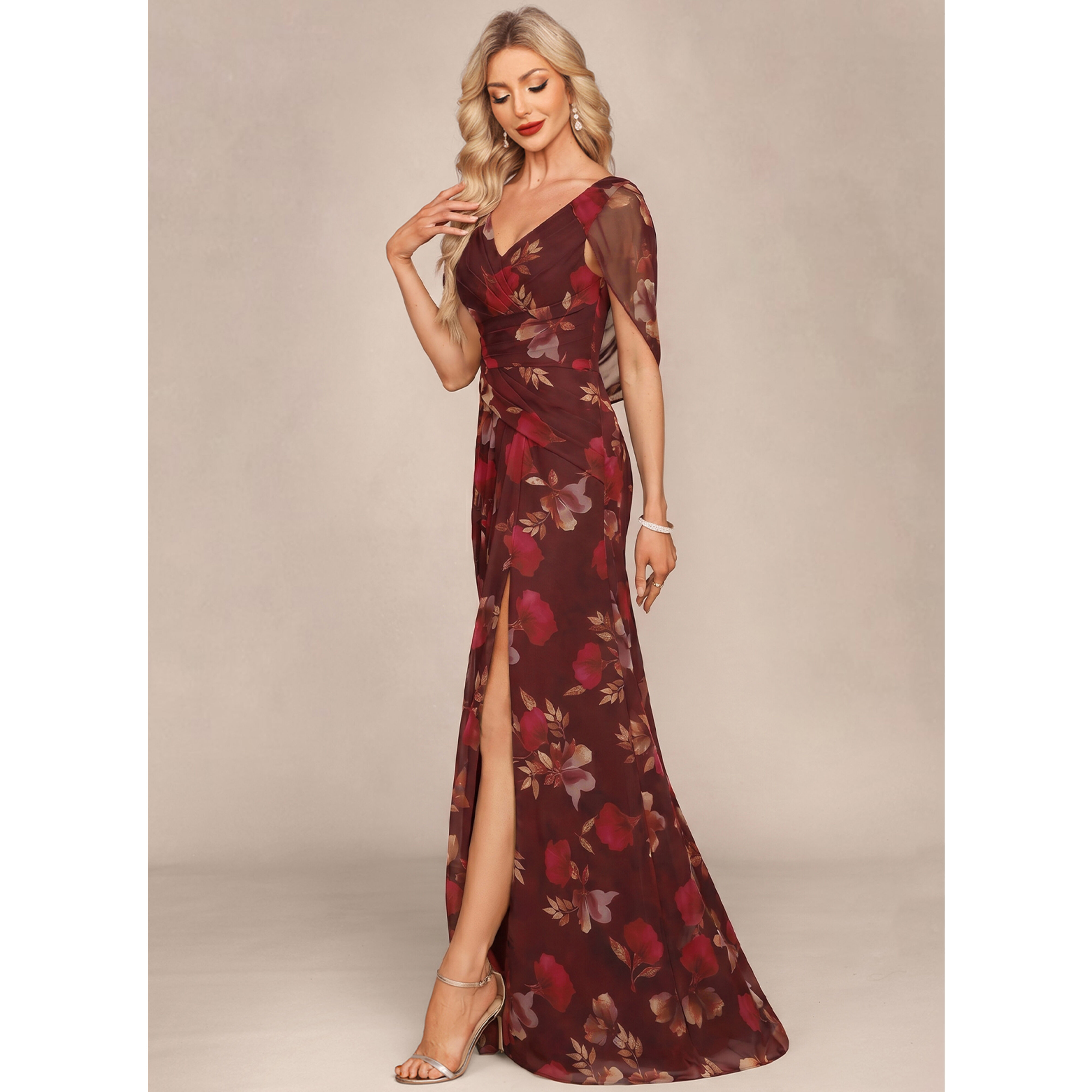 Yailin Sheath/Column V-Neck Pleated Chiffon Mother of the Bride