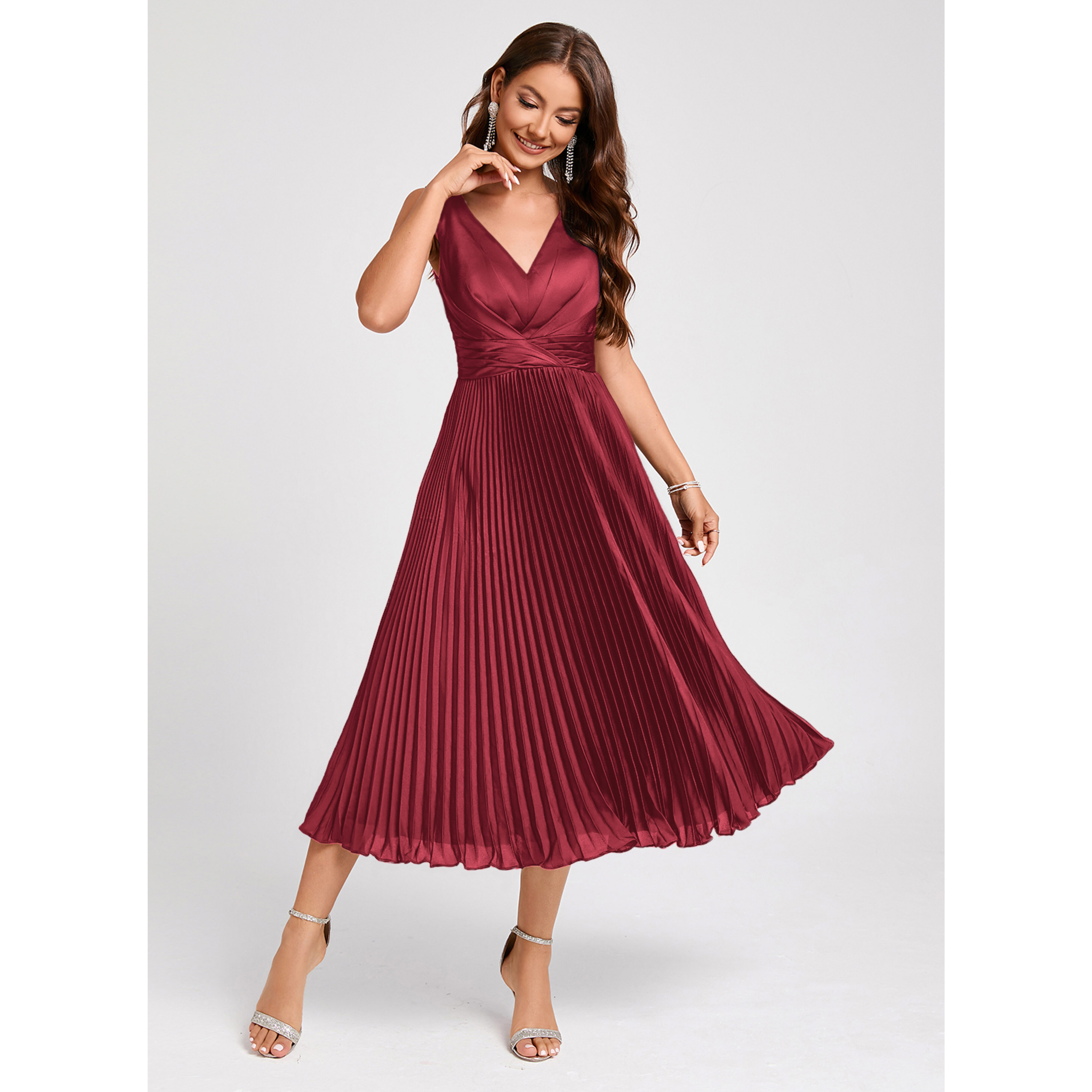 strapless open back dress Matador Red Stretch Satin Corset Back Midi Dress main image 1