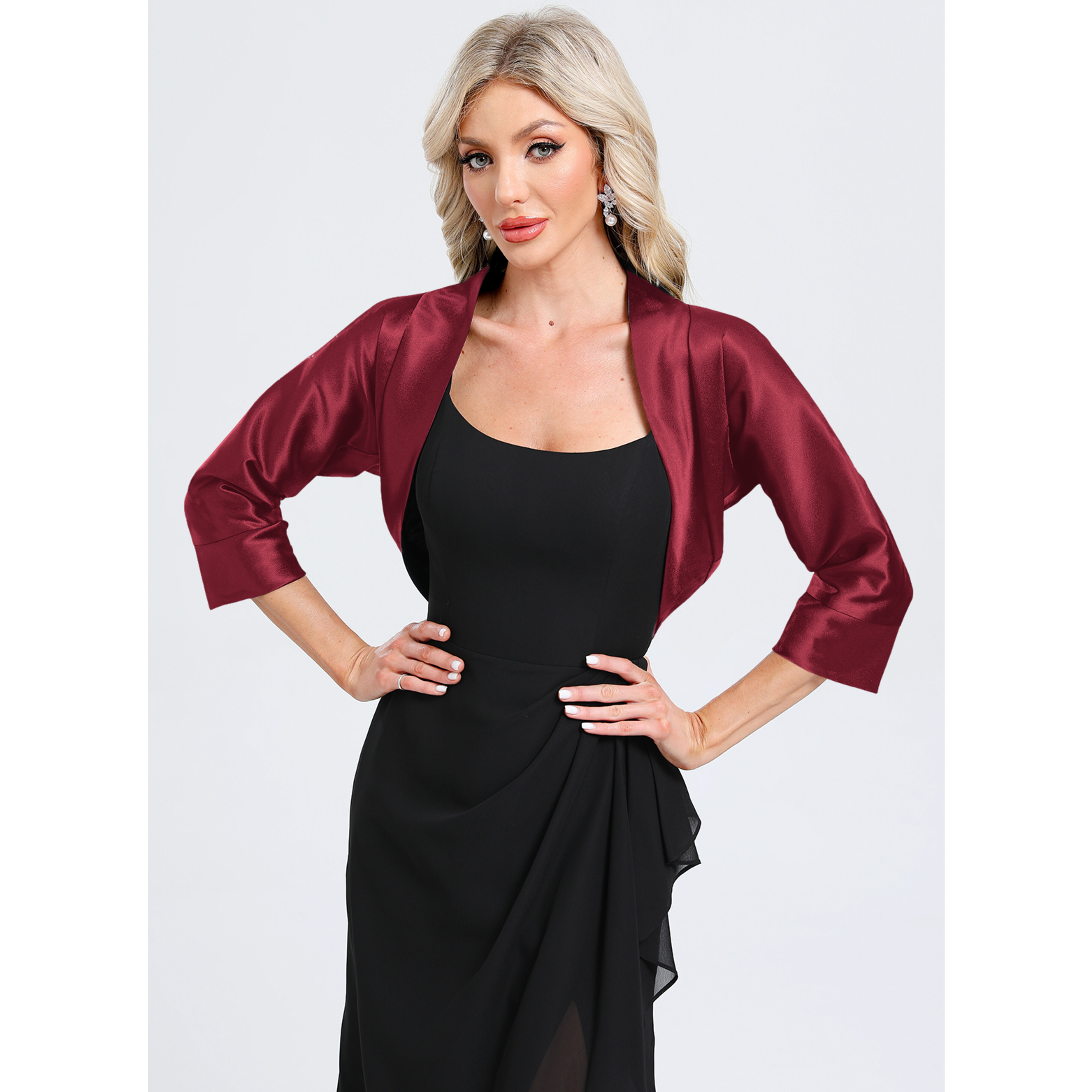 JJ's House Stretch Satin 3 4 Sleeve Cocktail Wedding Guest Bolero 2026 - Size: 06, Red JJ's House Stretch Satin 3 4 Sleeve Cocktail Wedding Guest Bolero 2026 - Size: 06, Red