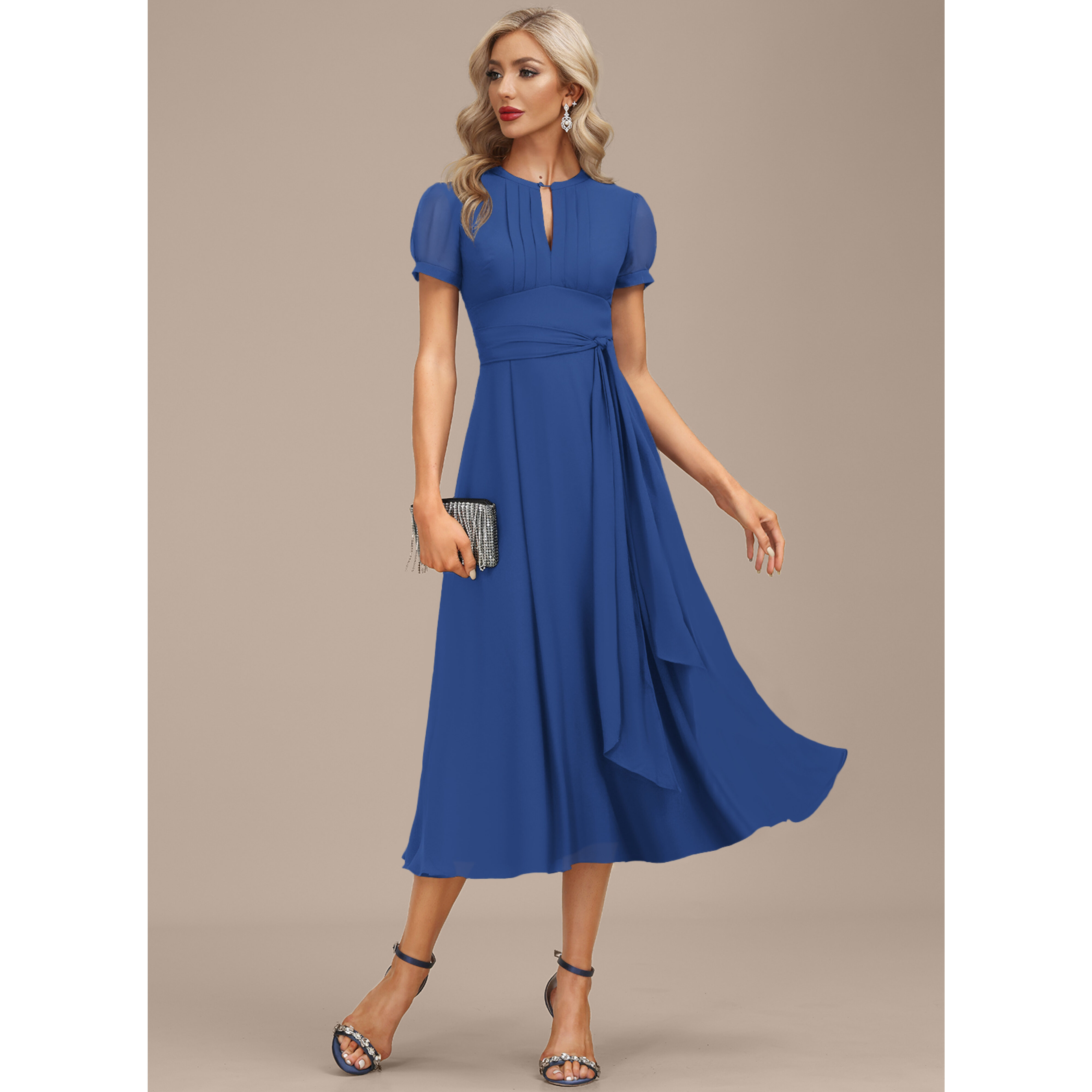 Hada Pleated Chiffon Midi Cocktail Dress | JJ's House