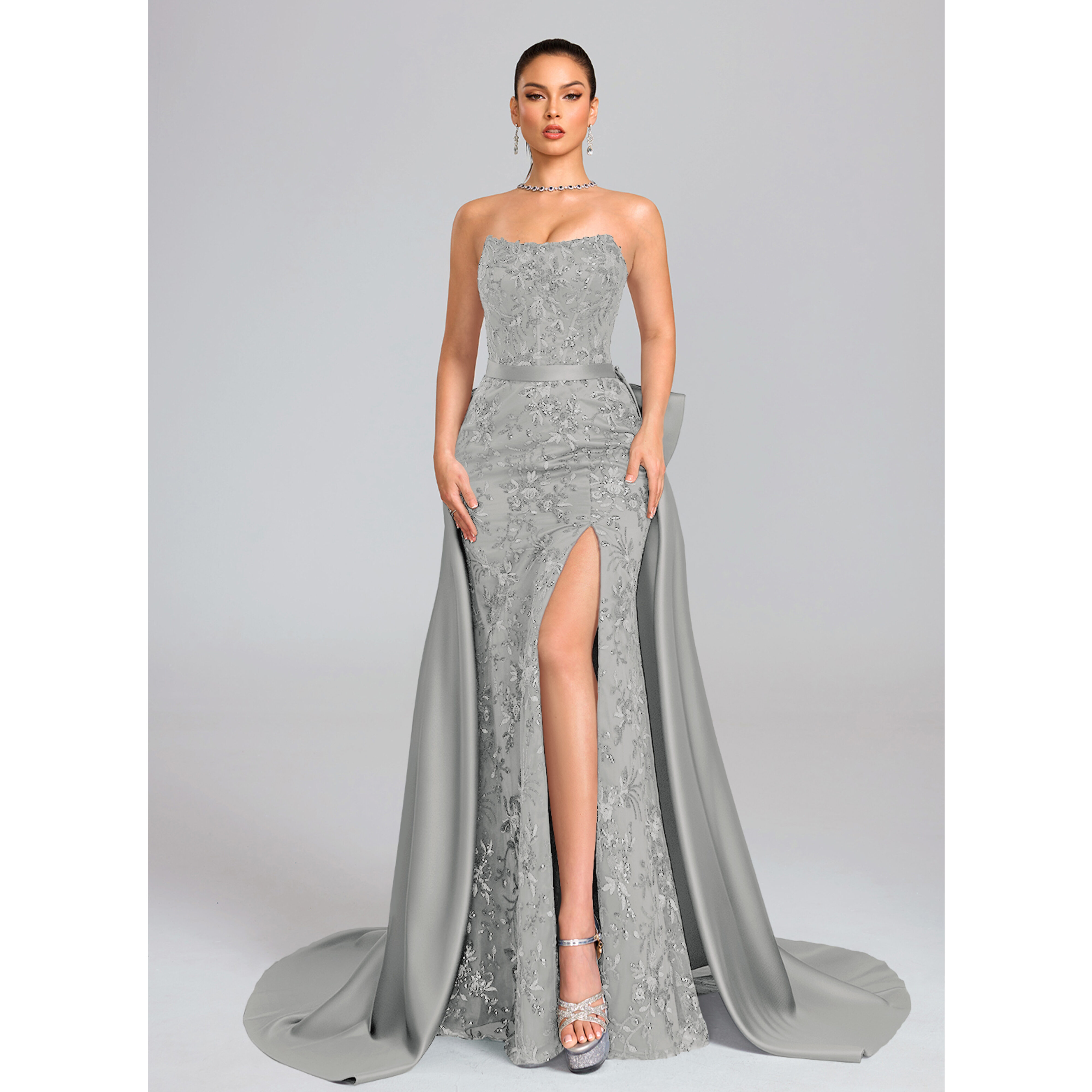 Tea Sheath/Column Strapless Sequins Lace Prom Dress | JJ's House
