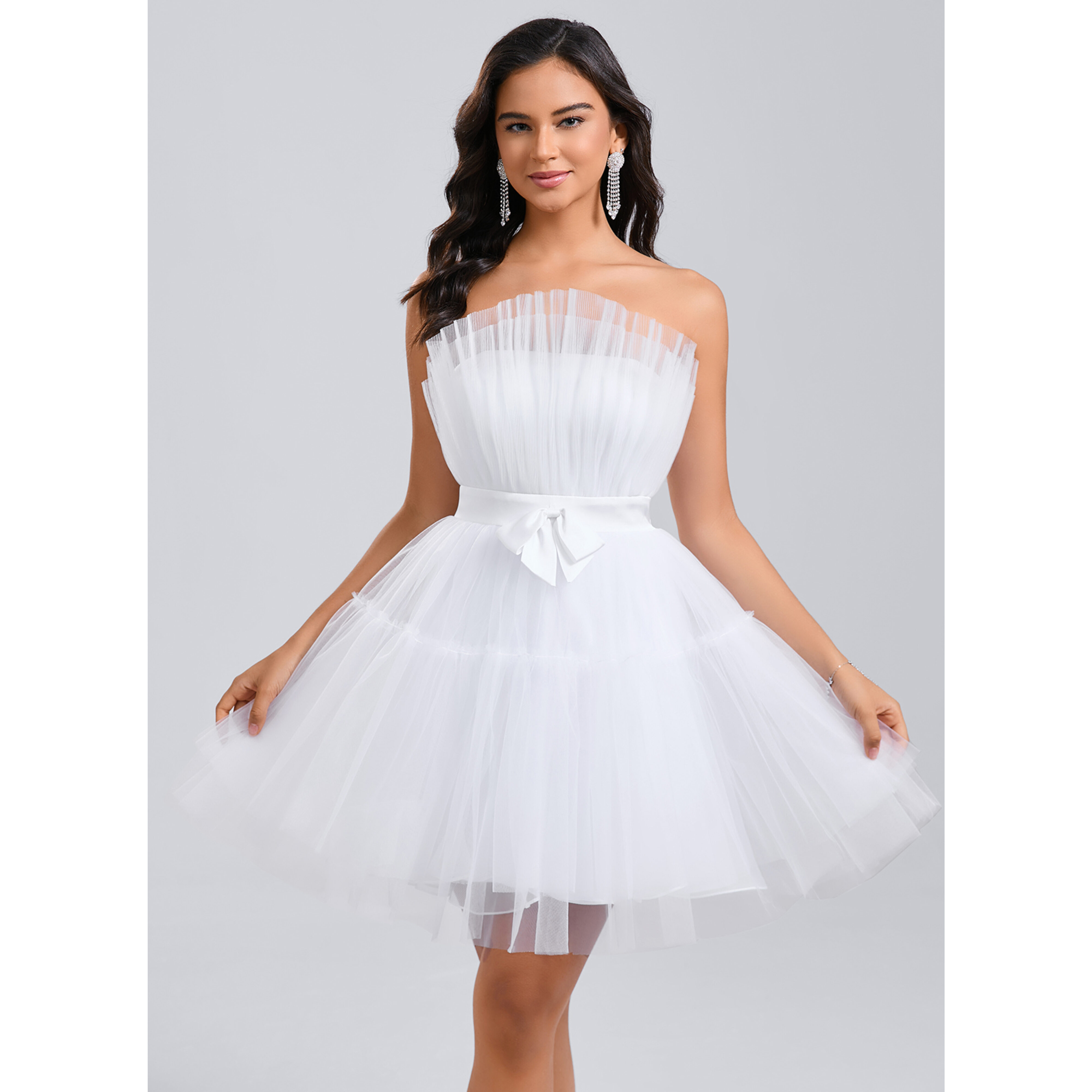 Lanita Ball-Gown/Princess Sleeveless Bow Tulle Homecoming Dress