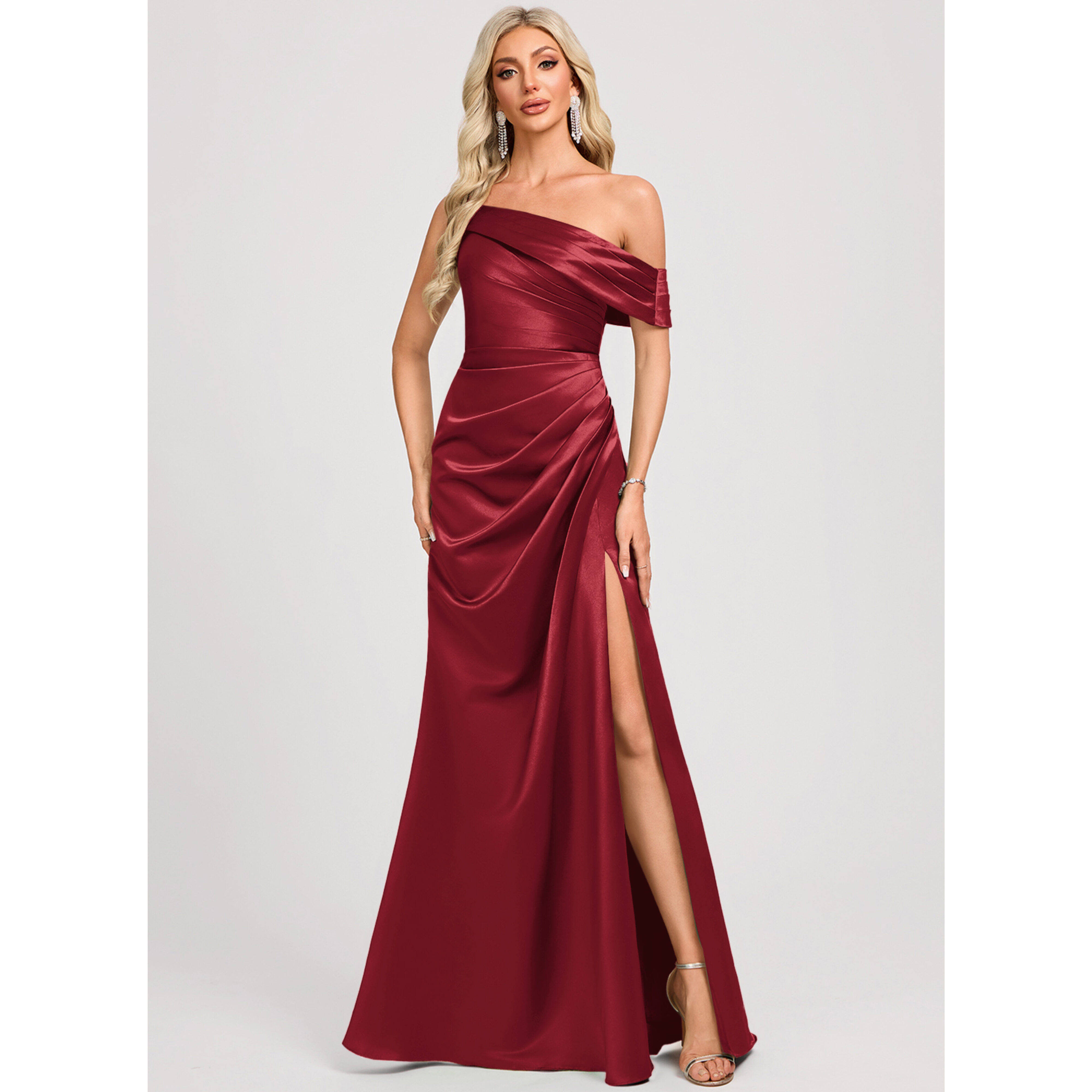 Zafena Trumpet/Mermaid One Shoulder Ruffle Satin Bridesmaid Dress