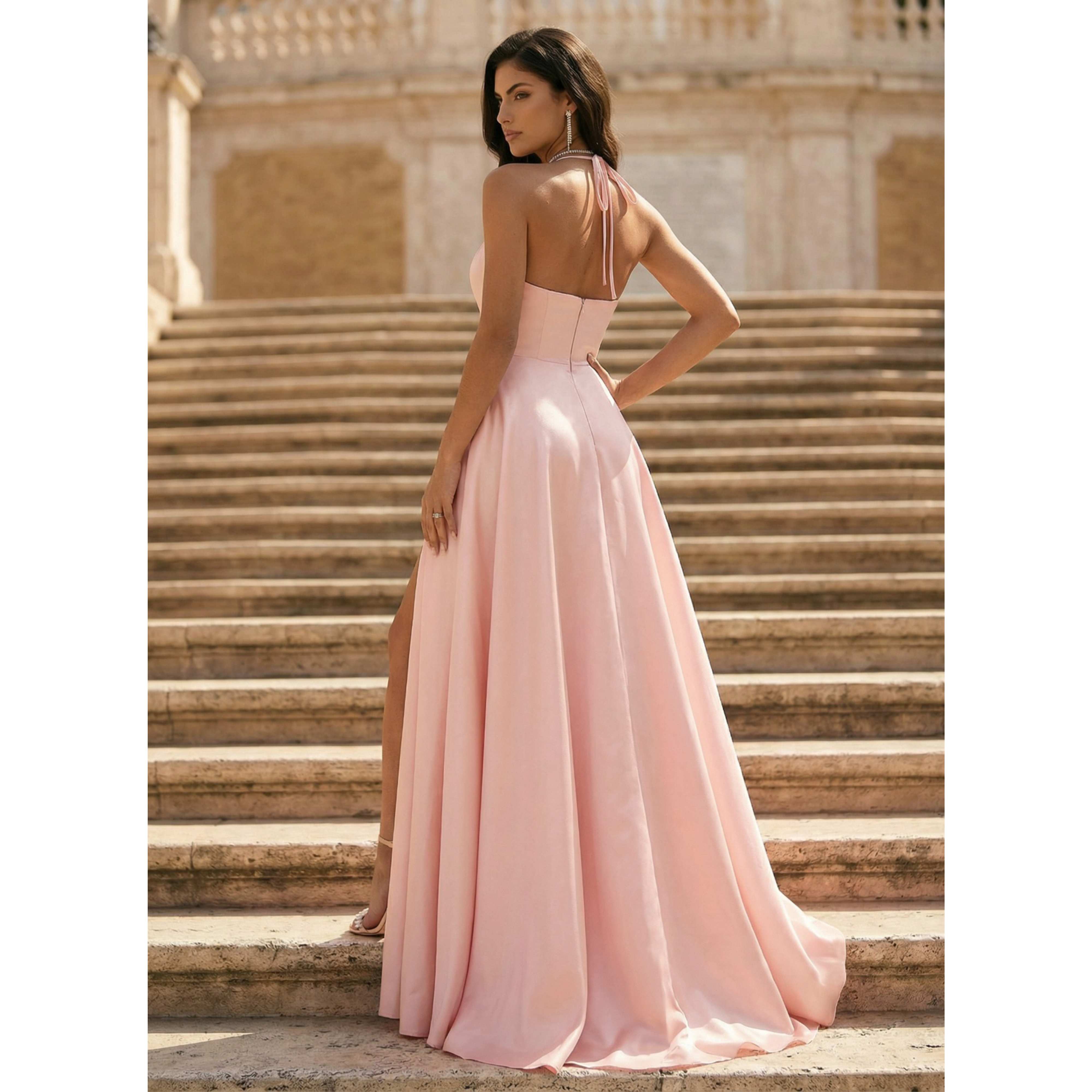 Shana A-line V-Neck Spaghetti Straps Satin Prom Dress | JJ's House