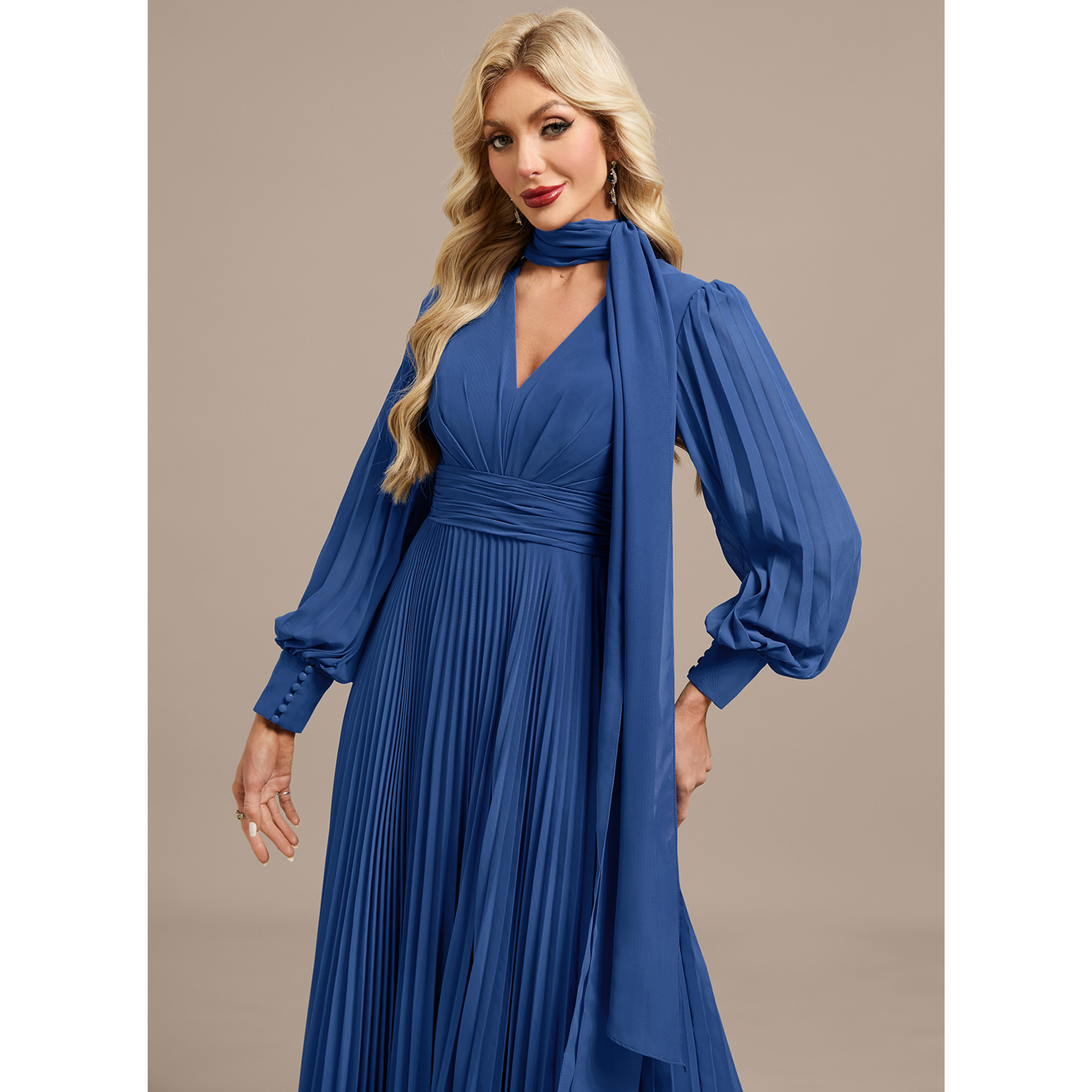 Zandra Pleated Chiffon Maxi Evening Dress | JJ's House