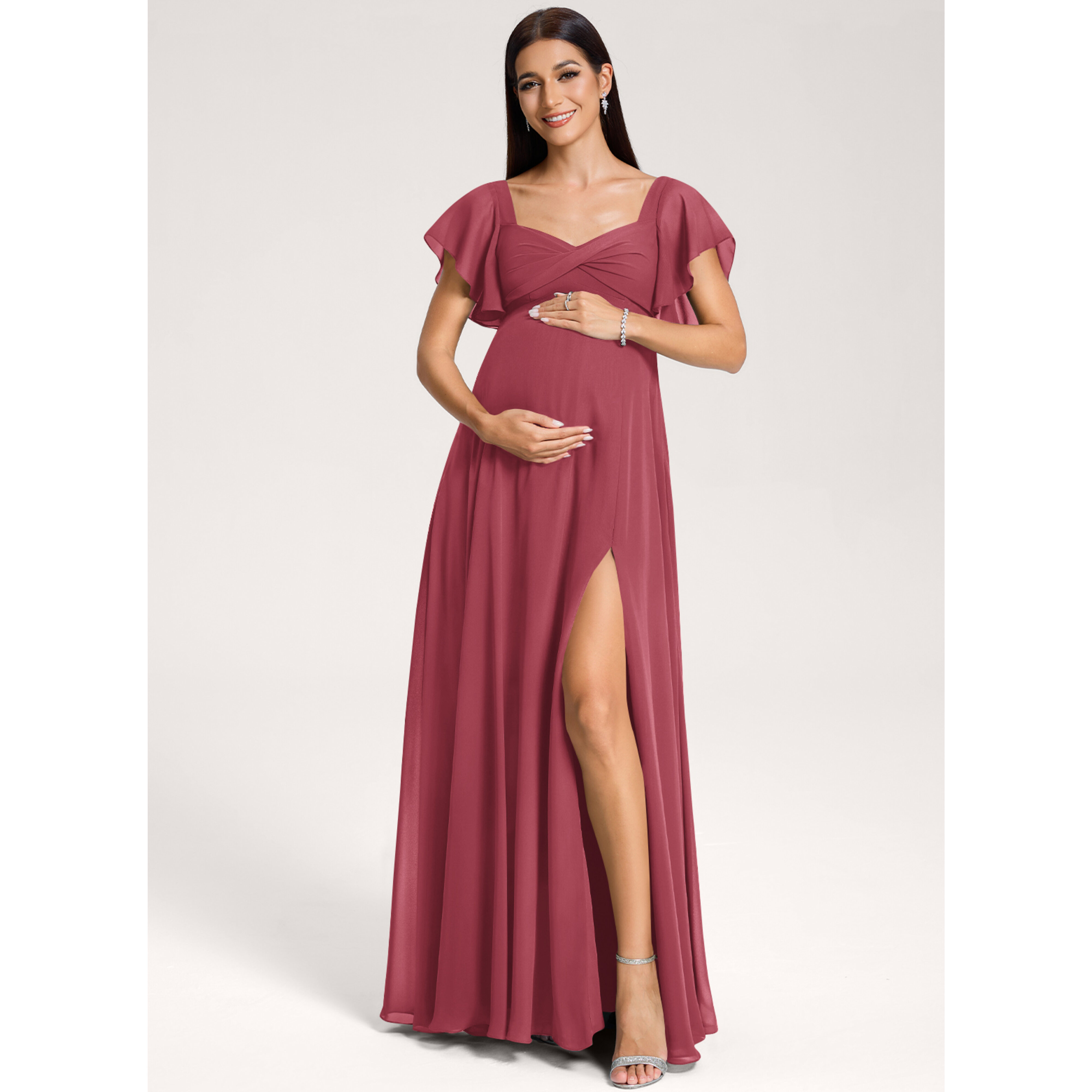 j crew maternity bridesmaid dresses JJ's House A-line V-Neck Floor-Length Chiffon Dress 2026 With Bow Ruffle It features a delicate