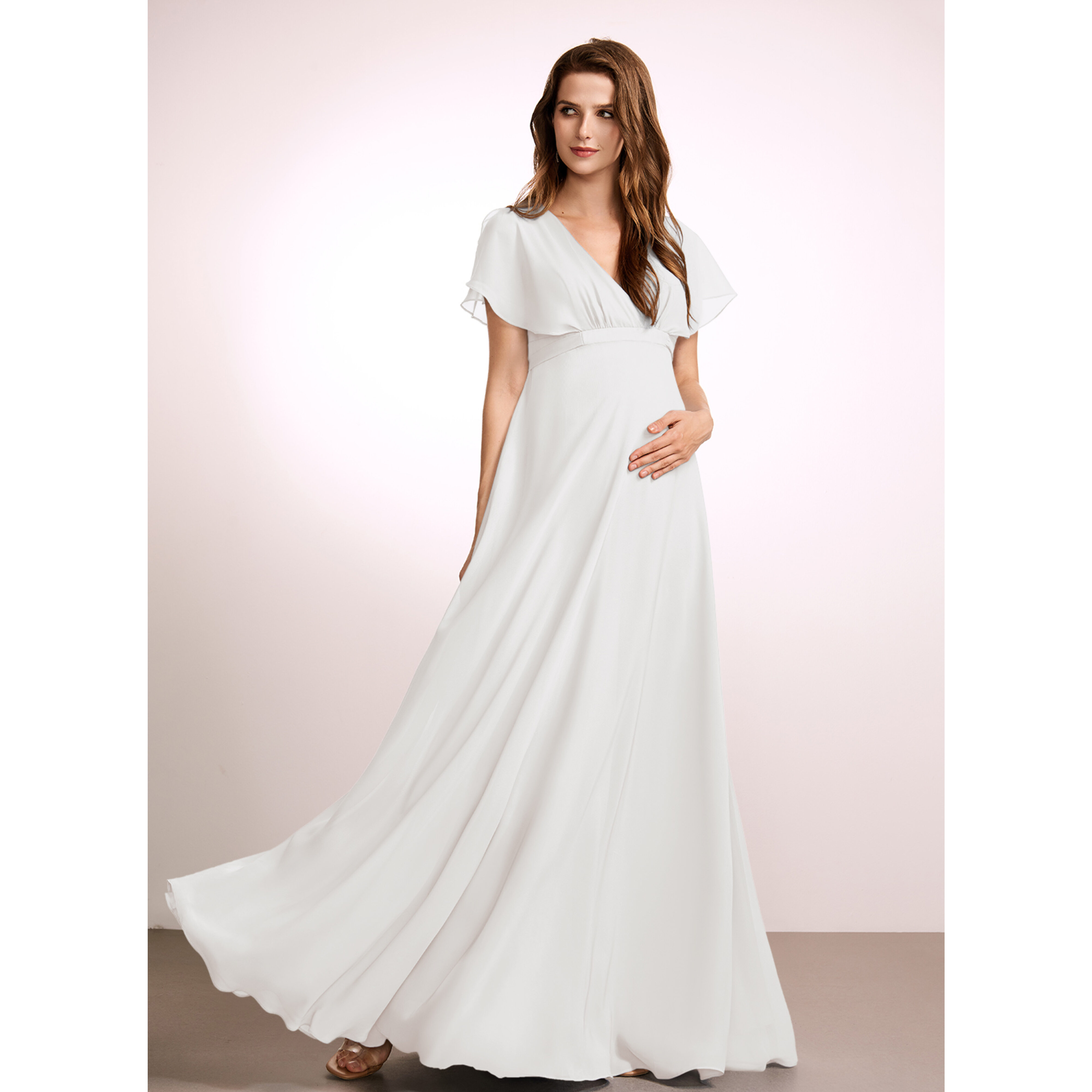 jjshouse maternity bridesmaid dresses Aneta A-line Square Ruffle Chiffon Maternity Bridesmaid Dress