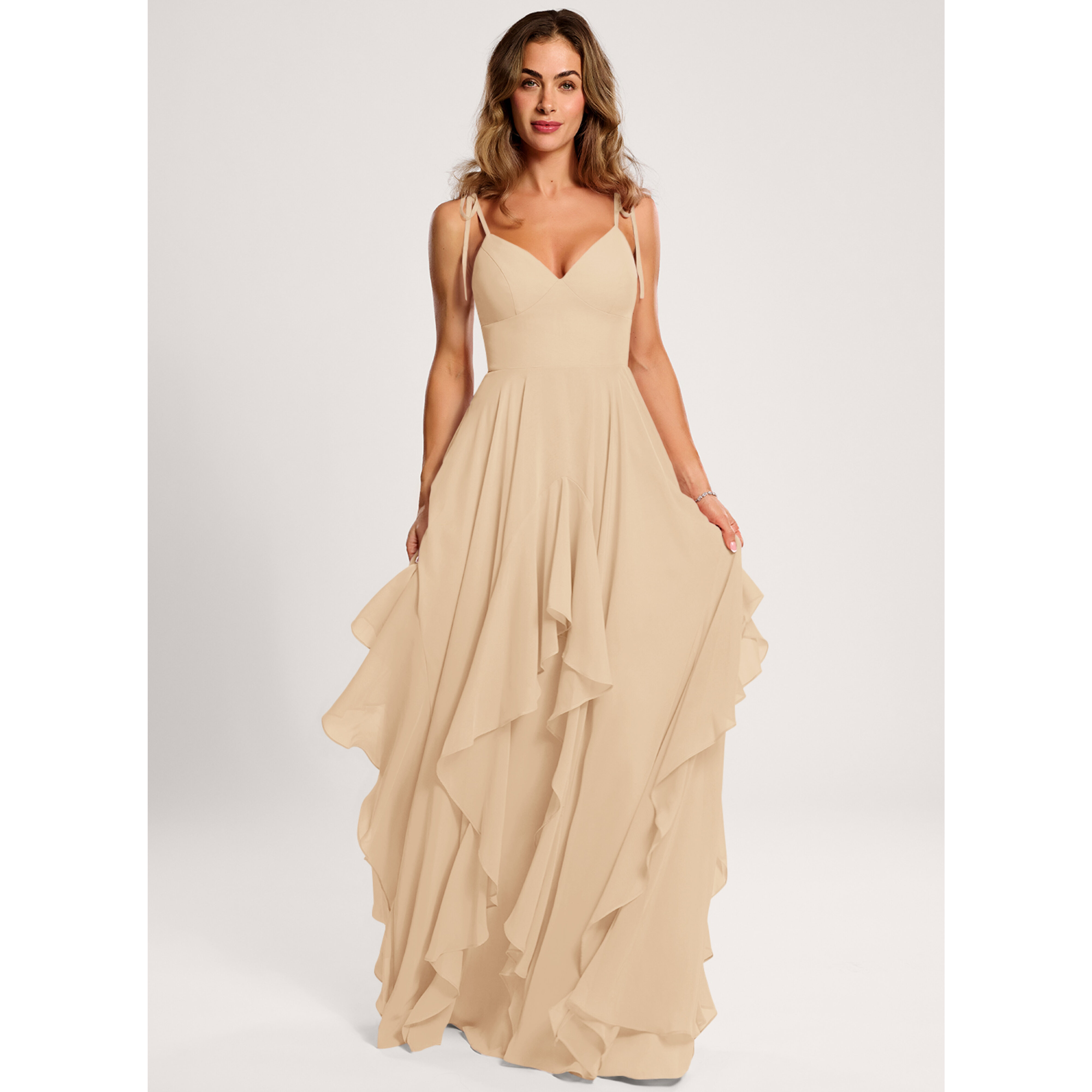 bridesmaid dresses savannah ga JJ's House A-line V-Neck Floor-Length Chiffon Dress 2026 With Cascading Ruffles The sweetheart neckline 230914 Burnished Gold Velvet V-Neck Size:XL (16-18)