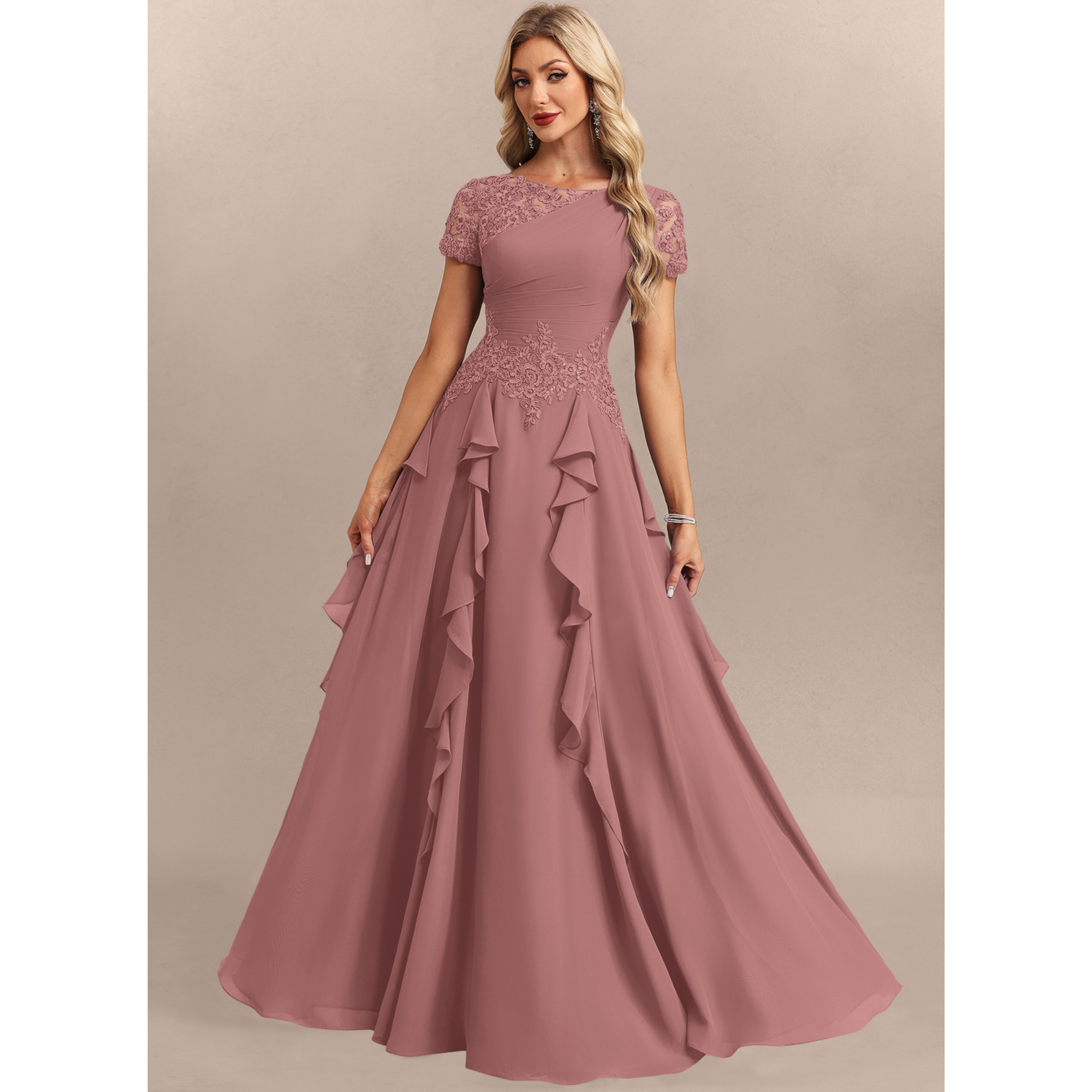 Caspara Cascading Ruffles Chiffon Maxi Evening Dress | JJ's House