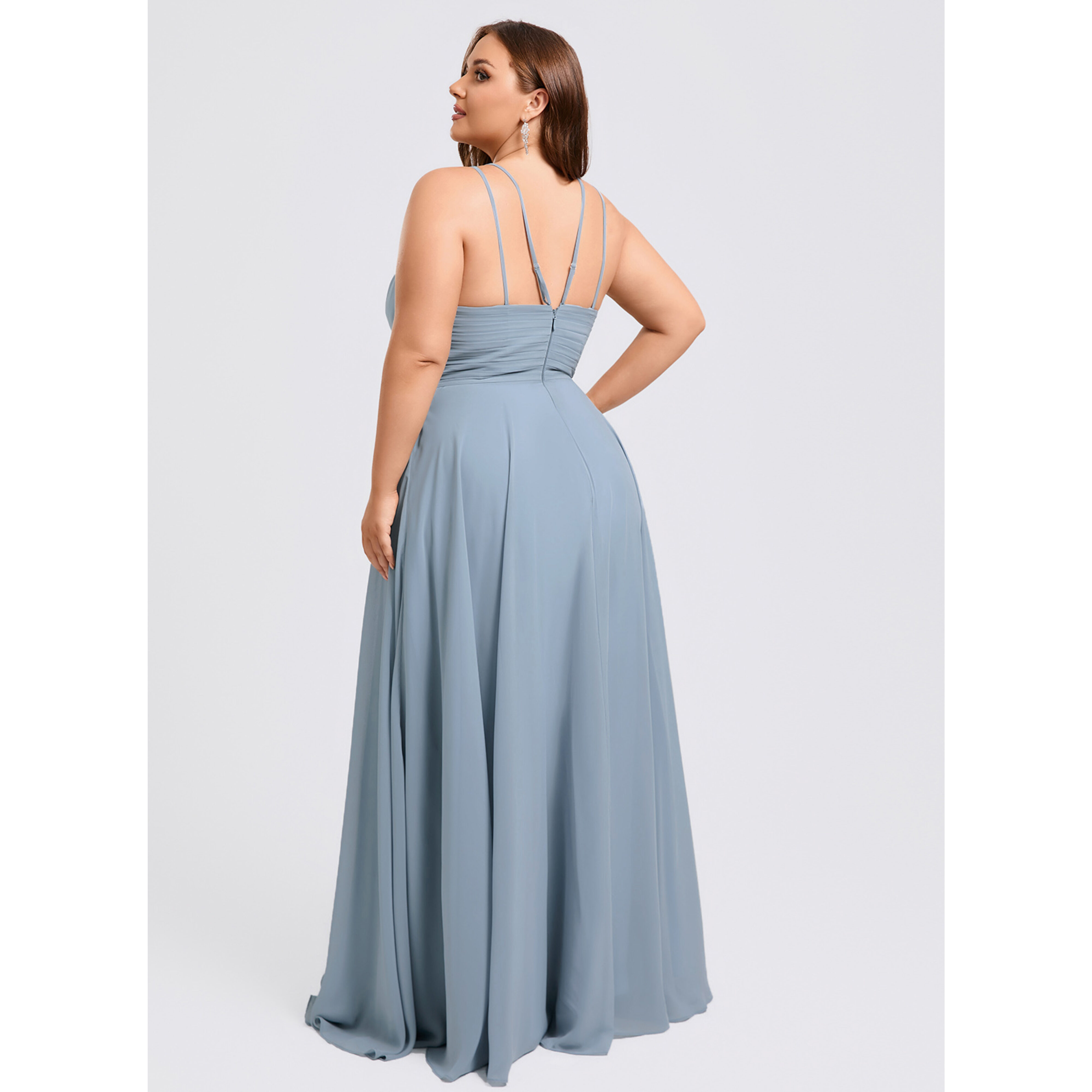 off the shoulder plus size bridesmaid dresses Ever-Pretty High-Slit Chiffon Dress with Long Sleeves and Waist Pleating Color:Coco like finish bridget-acf Wedding Shoes Womens Navy