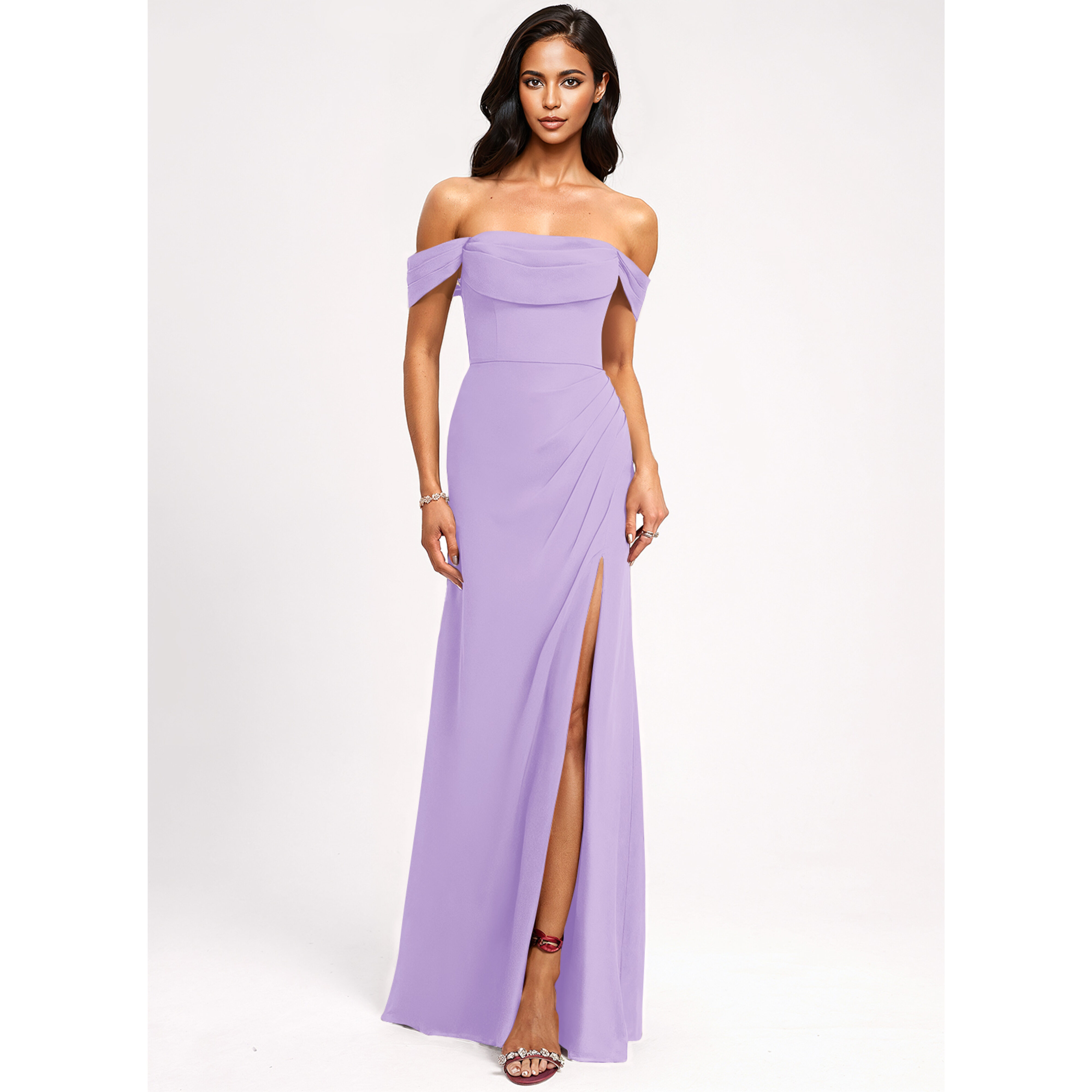 jjshouse off the shoulder bridesmaid dress Navy Satin Long A-Line Prom Dress, Elegant Off the Shoulder Party Dres