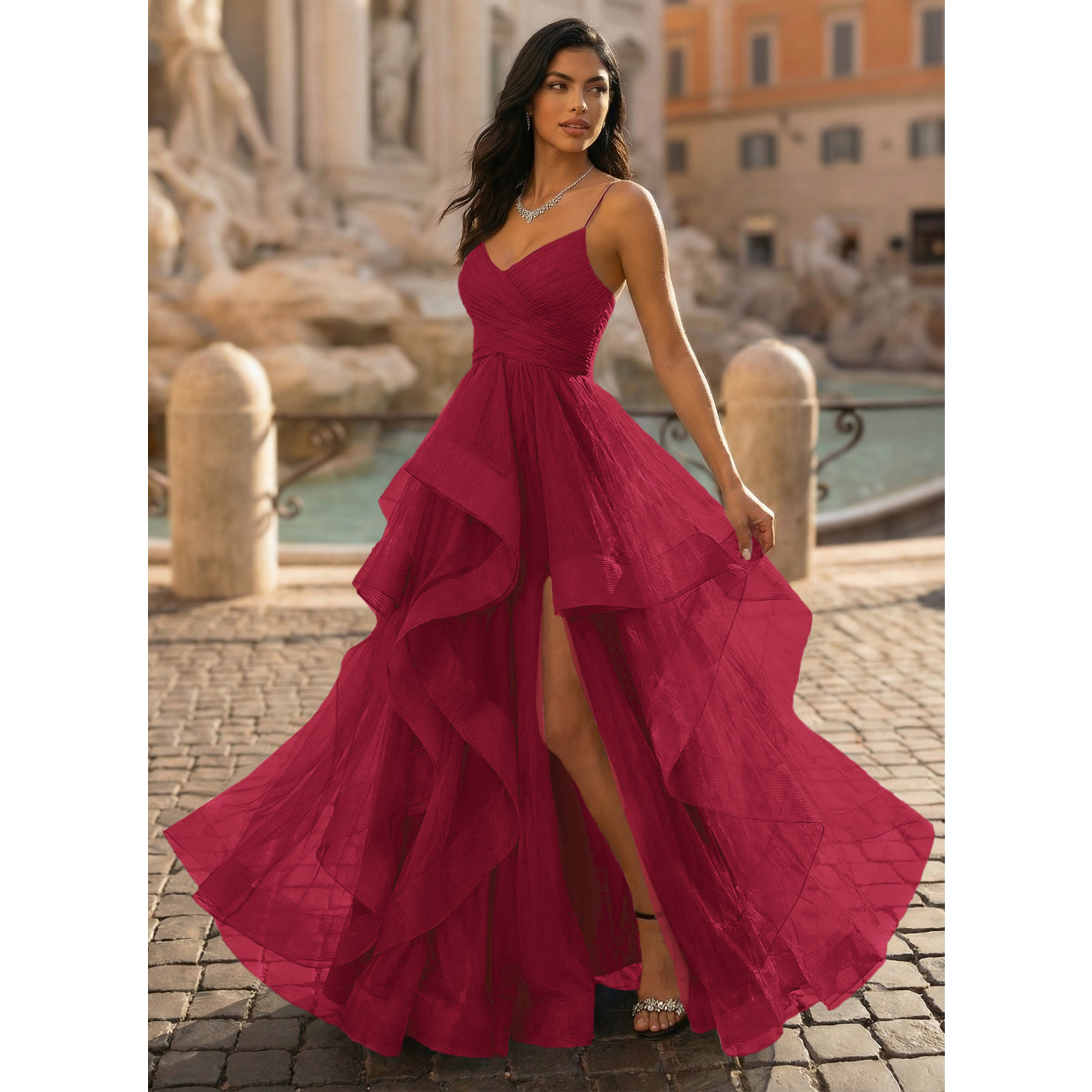 Sude V-Neck Spaghetti Straps Tulle Prom Dress | JJ's House