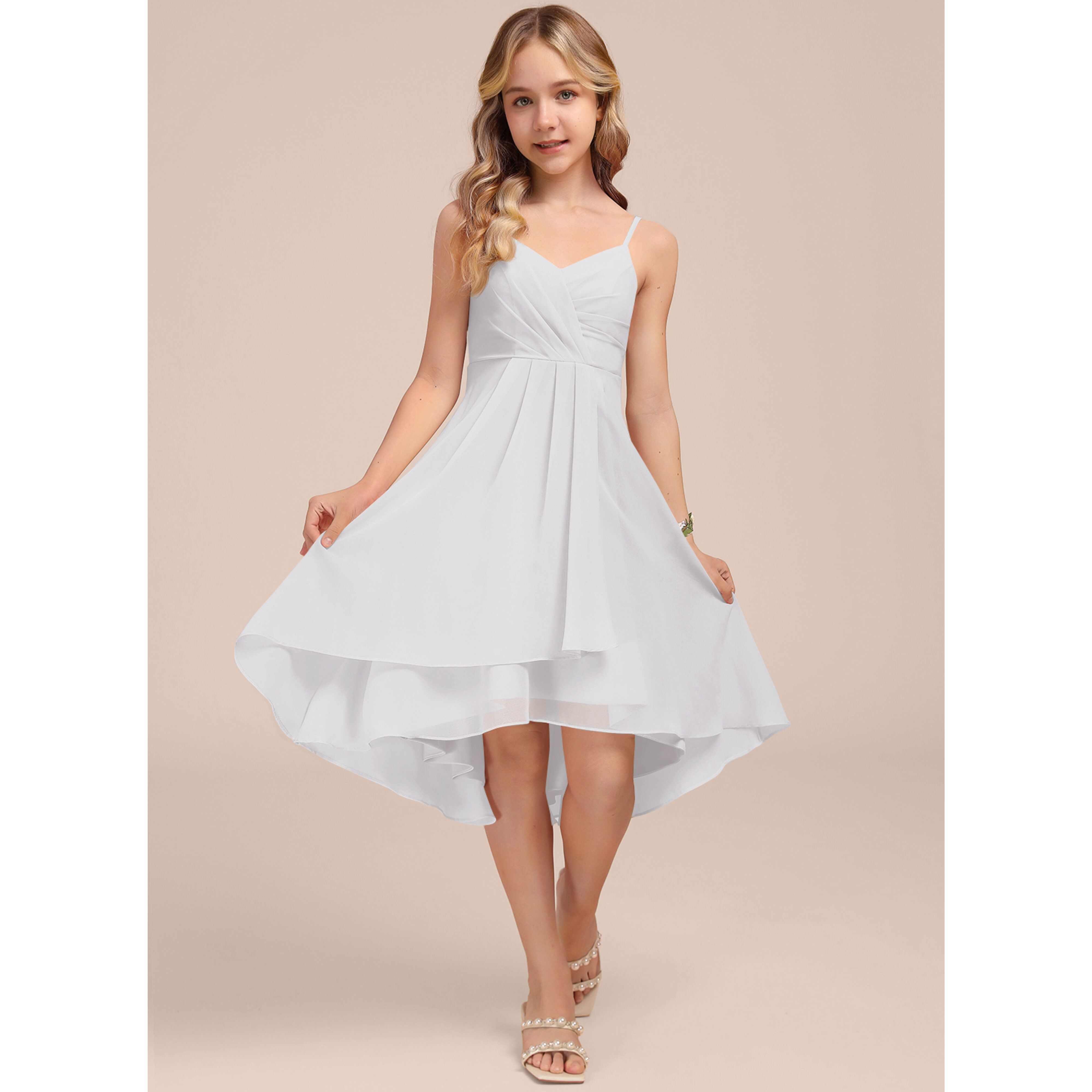 jj's house junior bridesmaid dresses JJ's House A-line V-Neck Asymmetrical Chiffon Junior Bridesmaid Dress 2026