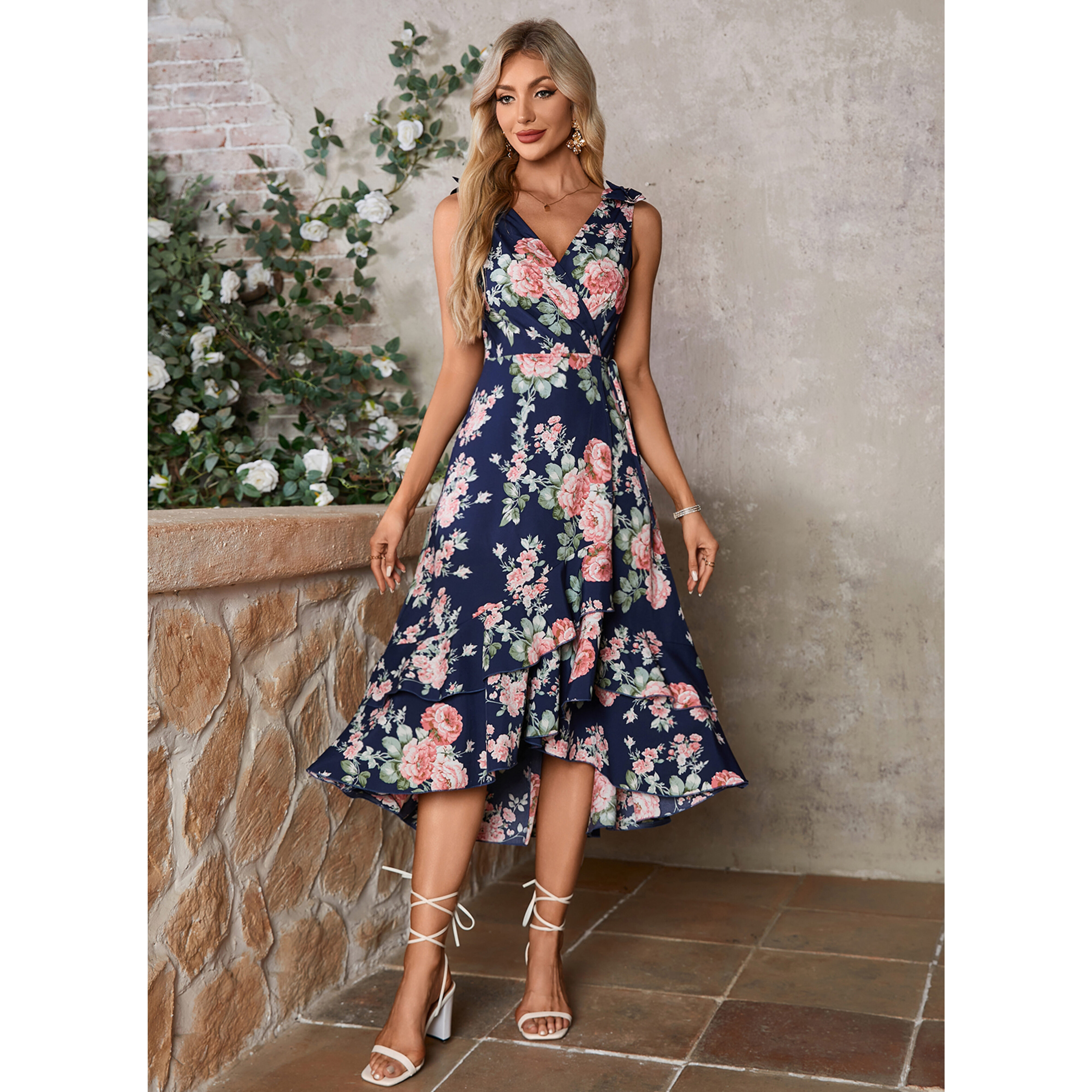 Geeya Floral Print Printed Fabric Midi Dress | JJ's House