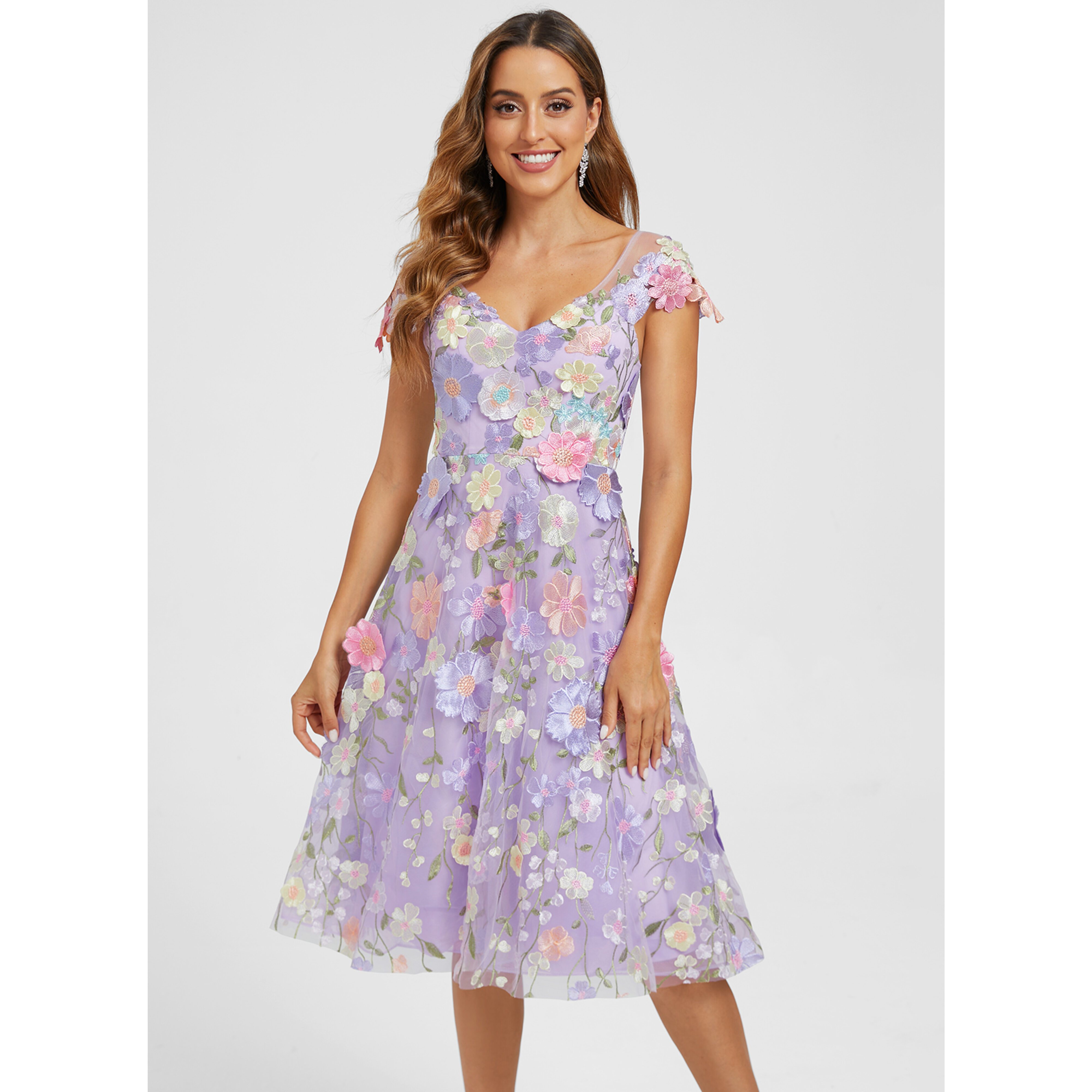 Ramira 3D Floral Lace Midi Cocktail Dress | JJ's House