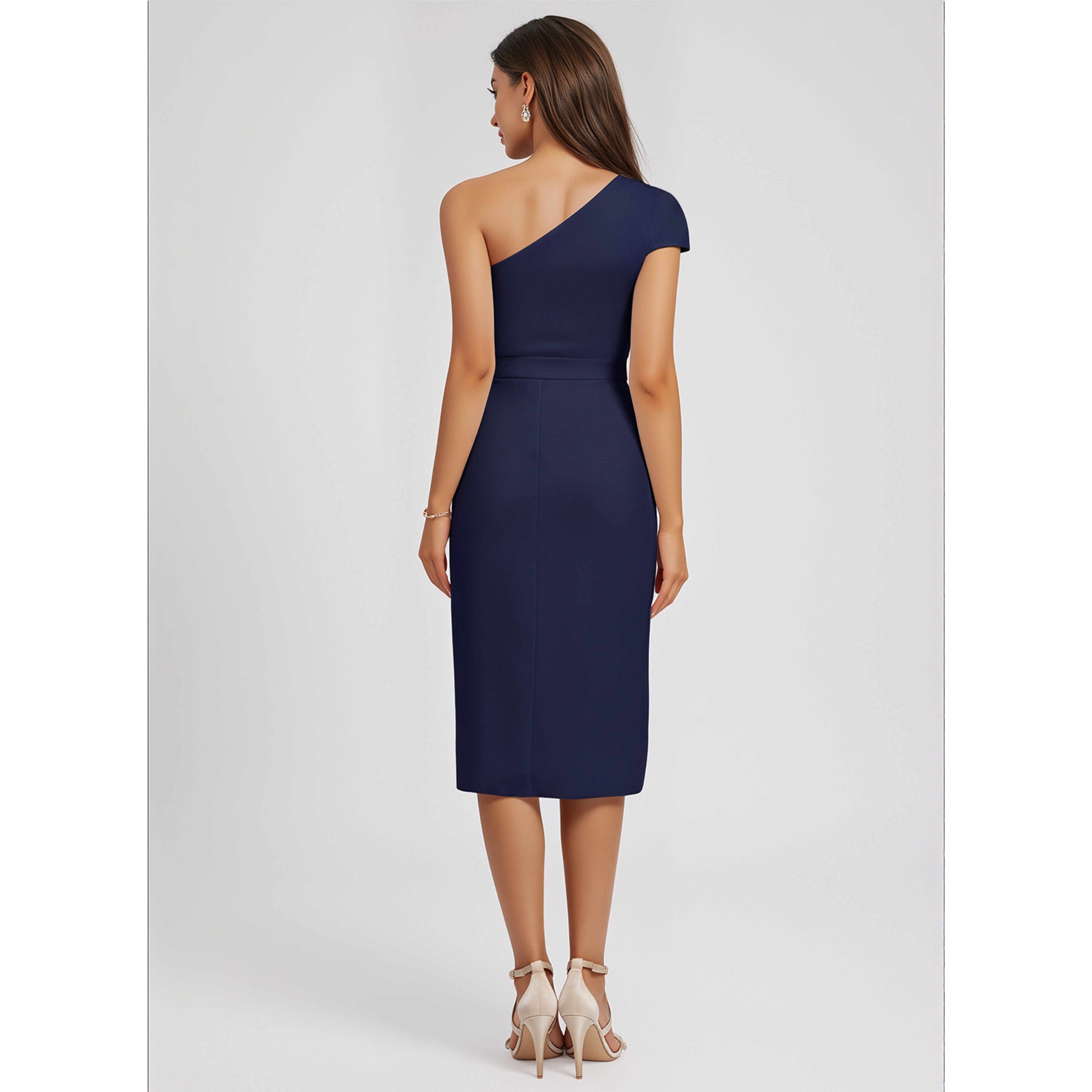 joules formal one shoulder crepe dress Effie Stretch Midi Cocktail illusion scoop neckline floral wedding dress