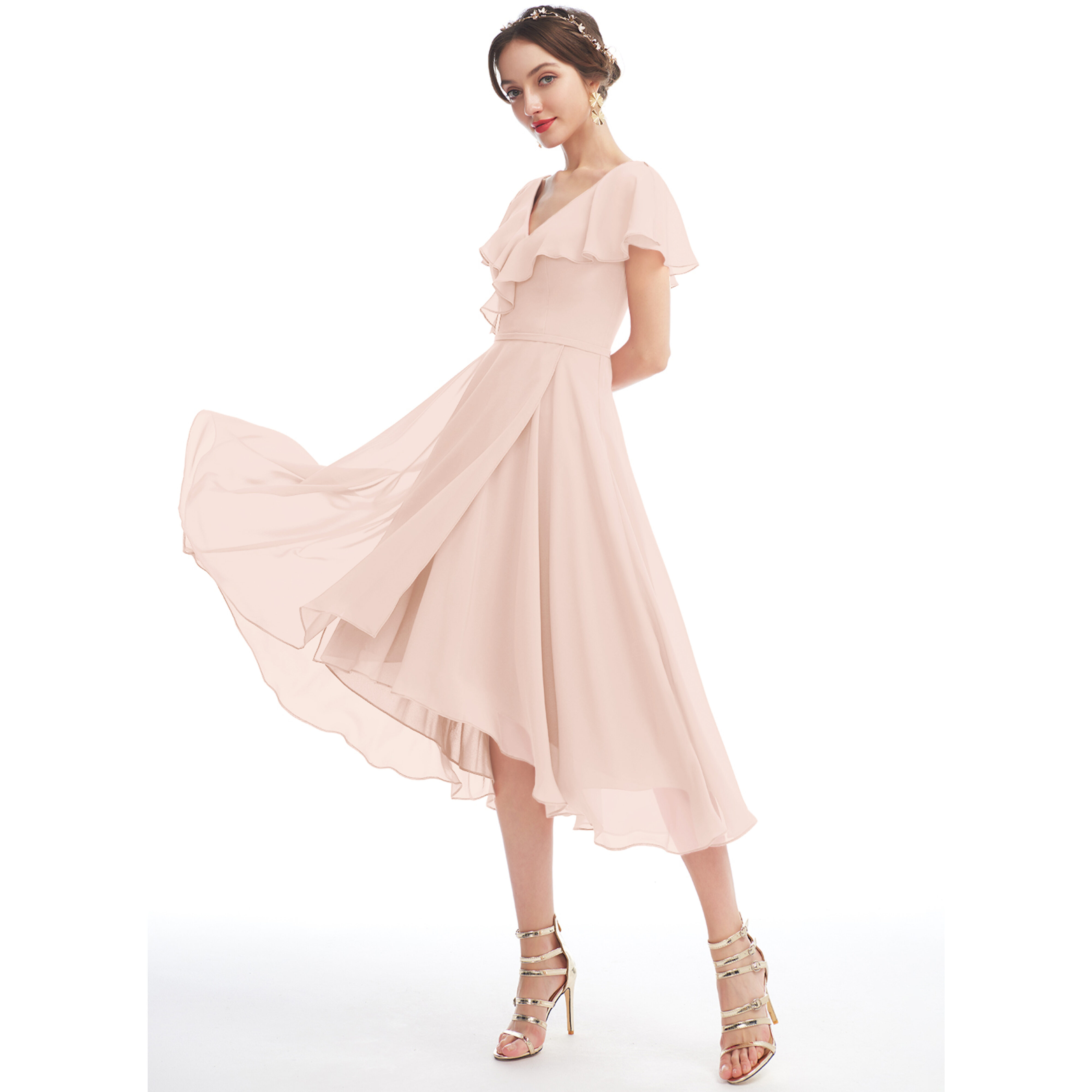 janey chiffon a line dress Elegant Long Sleeves Chiffon Beach Wedding Dresses with Long Sleeves, –  cherishgirls main image 1