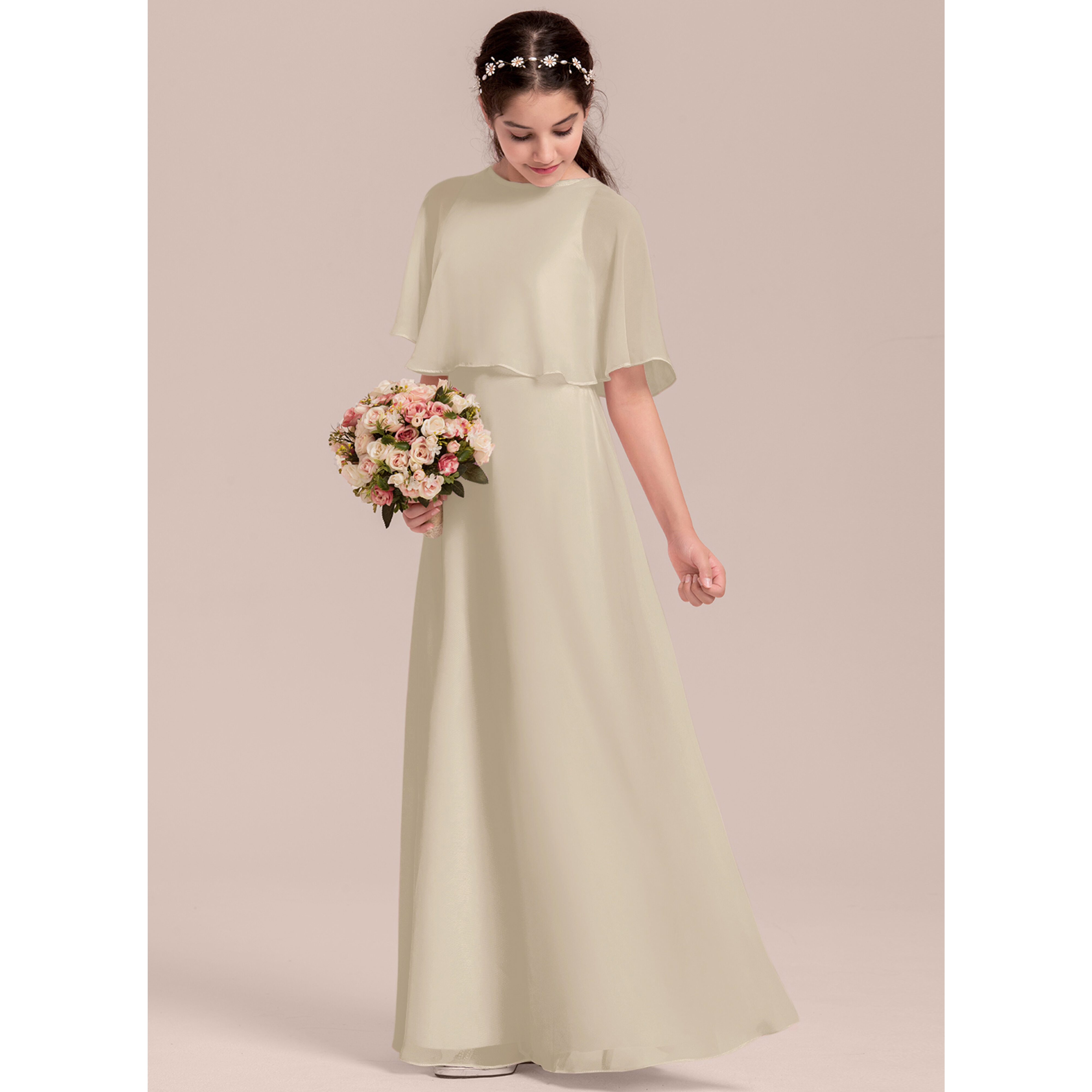 jj's house junior bridesmaid dresses A-line Scoop Floor-Length Chiffon Dress 2026 This elegant floor April 2023 Boys' Black Pants | Size::18