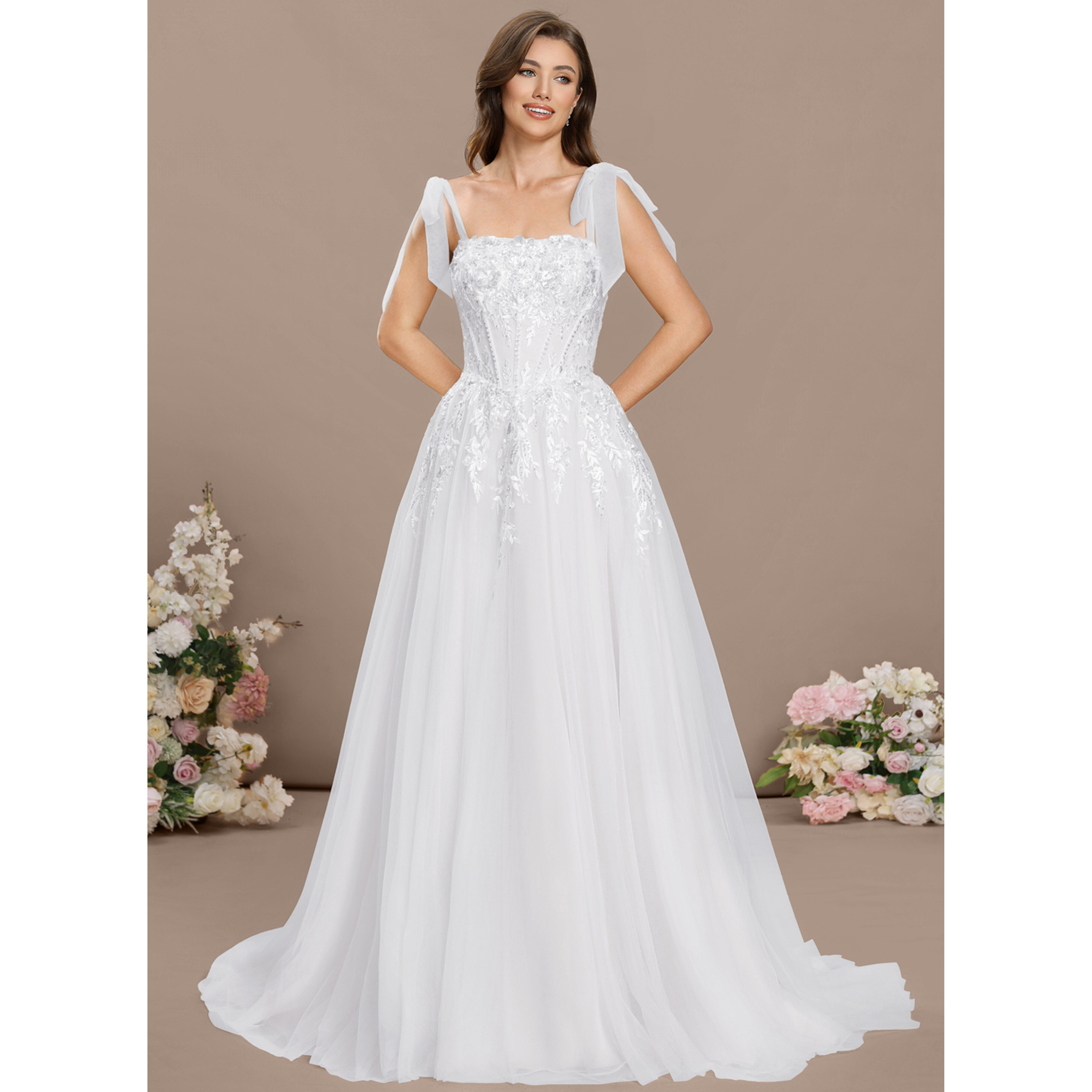 Lucerne Ball-Gown/Princess Square Convertible Lace Wedding Dress