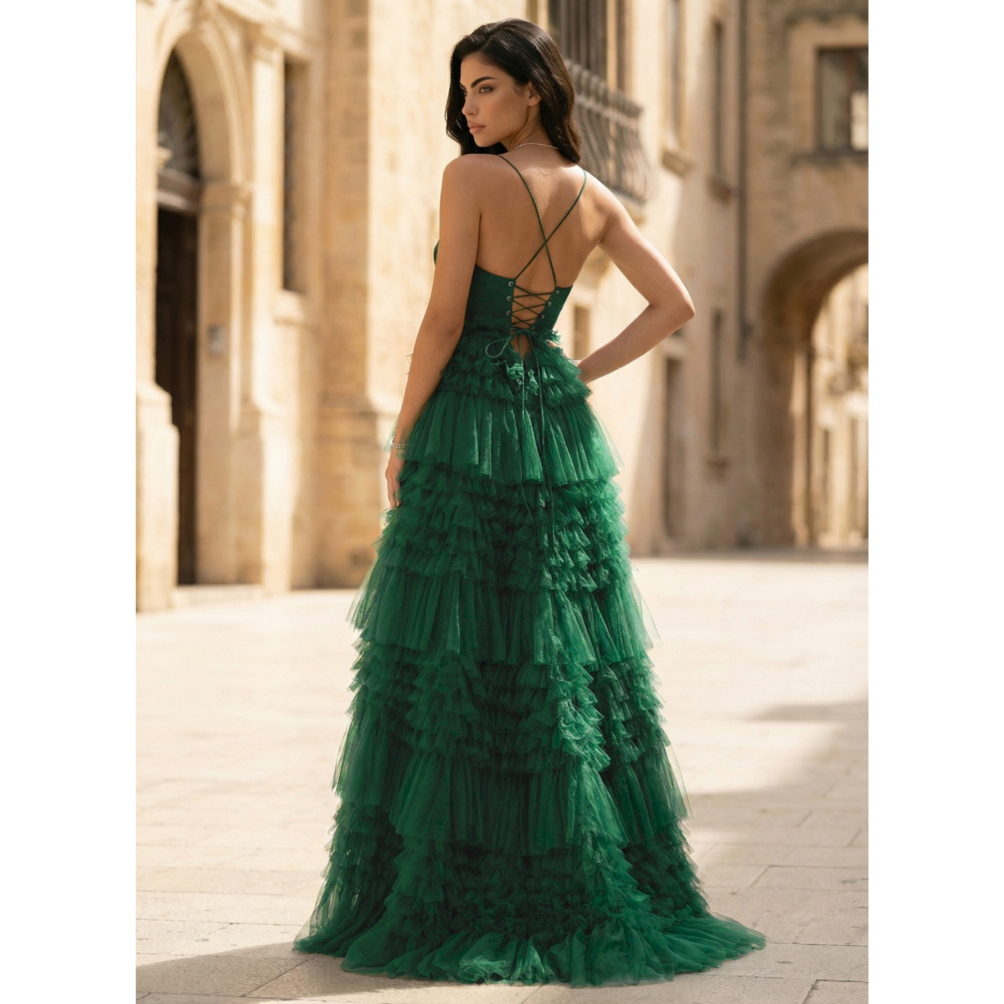 Nube Sweetheart Spaghetti Straps Ruffle Tulle Prom Dress | JJ's House