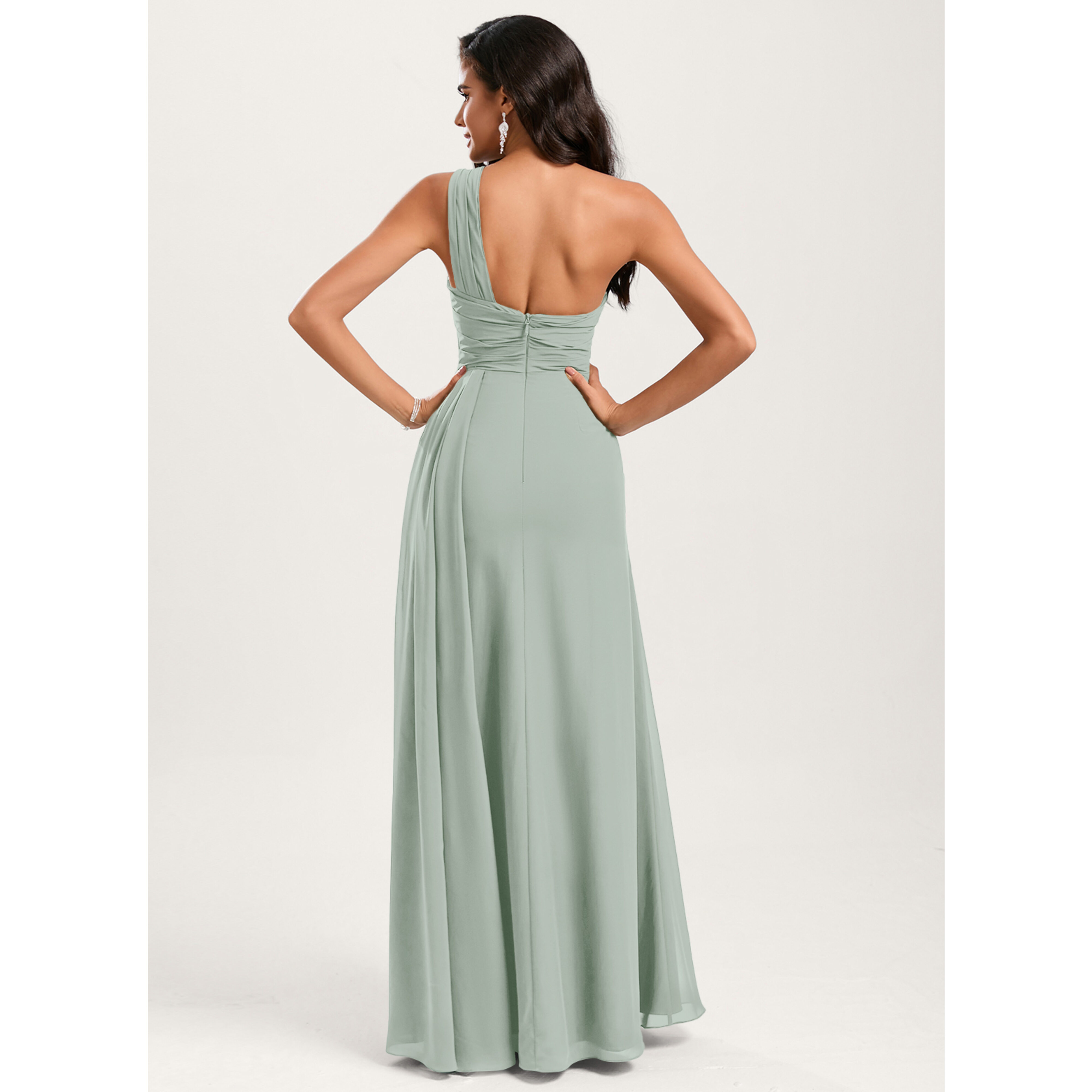 Odetta A-line One Shoulder Ruffle Chiffon Bridesmaid Dress | JJ's House