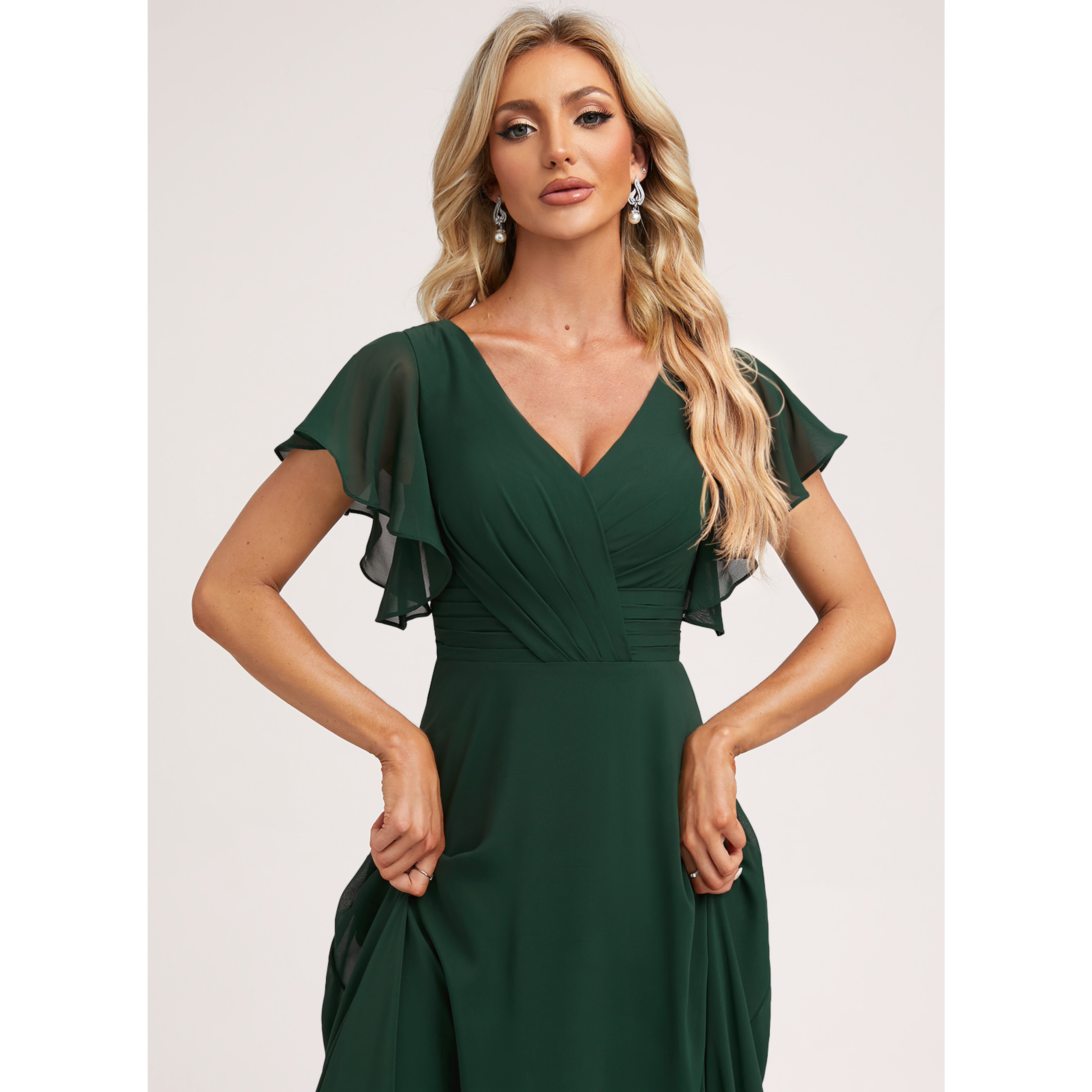 bridesmaid dresses ruffle Ever-Pretty Women's Double V Neck A Line Hem Backless High Low Chiffon Vestidos Elegante Burnt Orange US02 : Clothing, Shoes & Jewelry wedding party Plunging Neck Tiered Ruffles Beach
