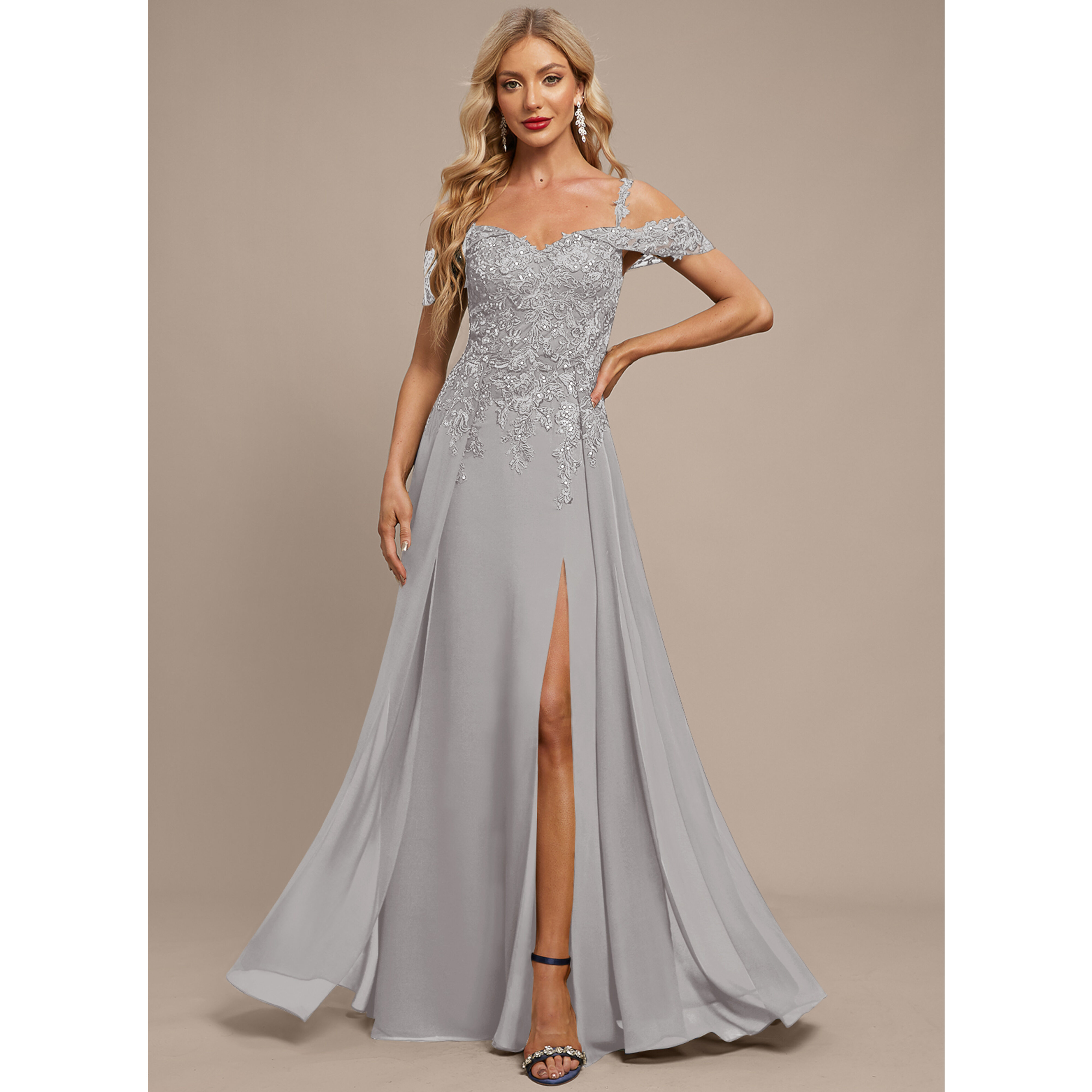 Hesperis Cold Shoulder Overskirt Chiffon Maxi Evening Dress | JJ's