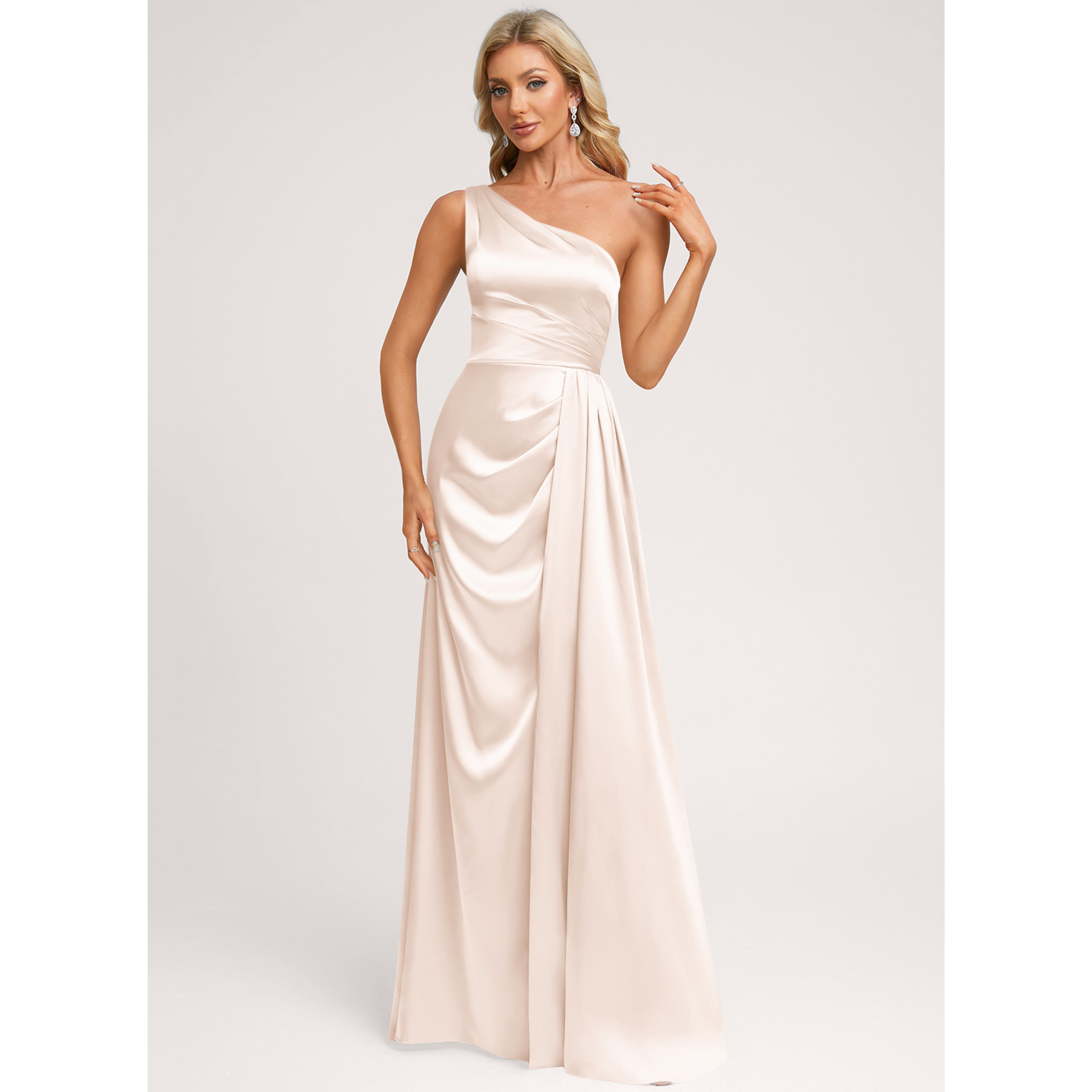 Hedda A-line One Shoulder Ruffle Stretch Satin Bridesmaid Dress
