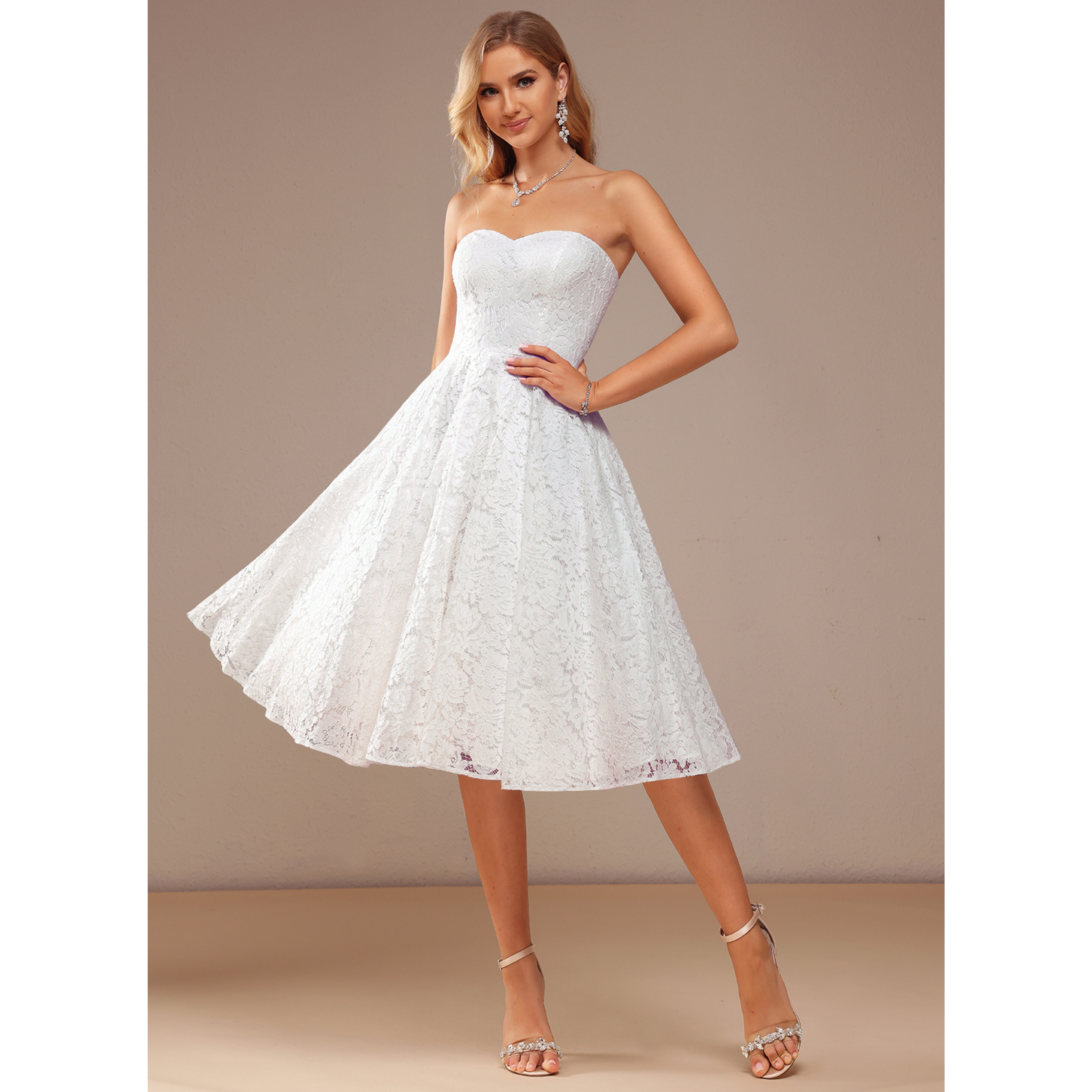 jjshouse lace dress JJ's House Square Short Sleeve A-line Crepe Lace Midi Dress 2026
