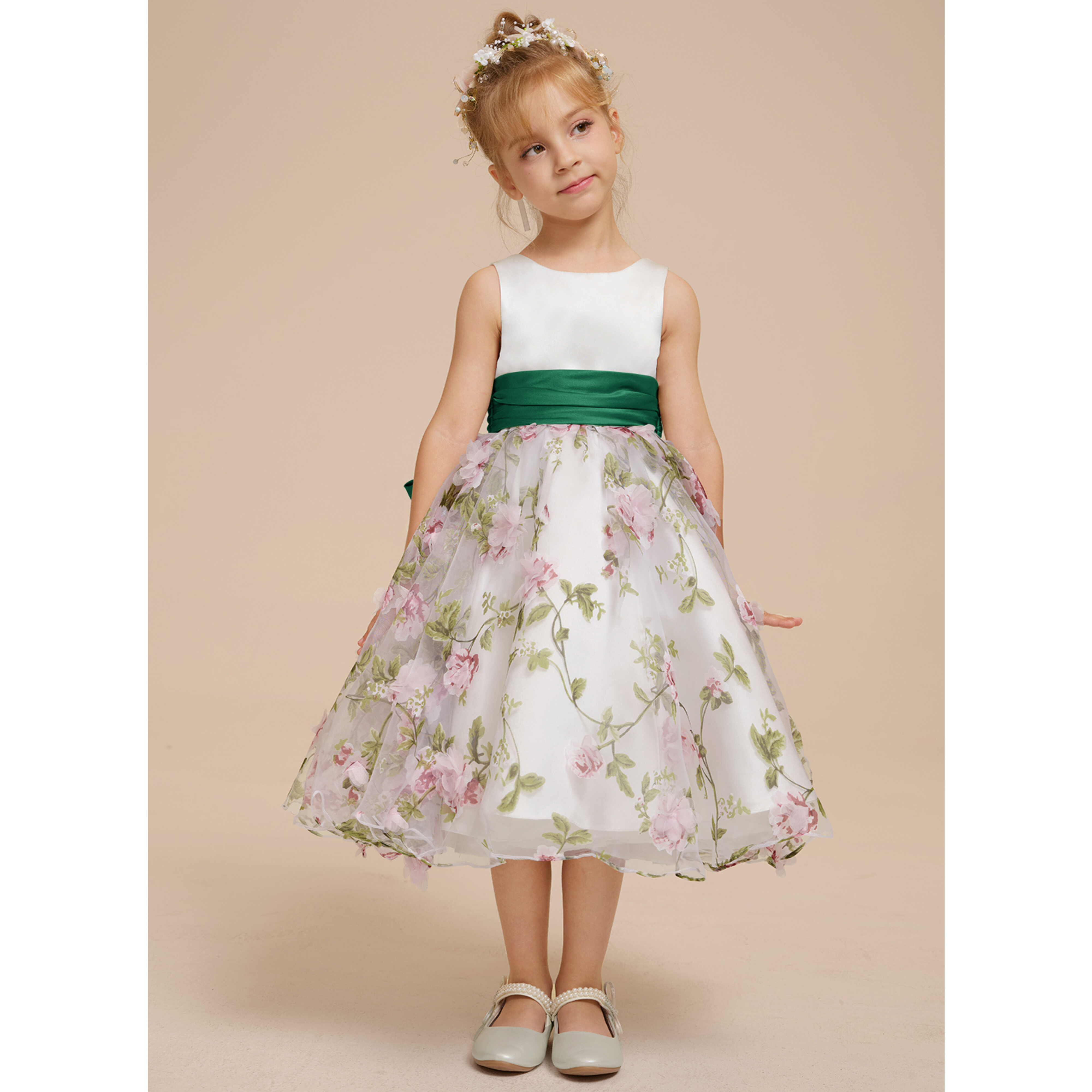 Kimaya A-line Bow Satin Flower Girl Dress | JJ's House