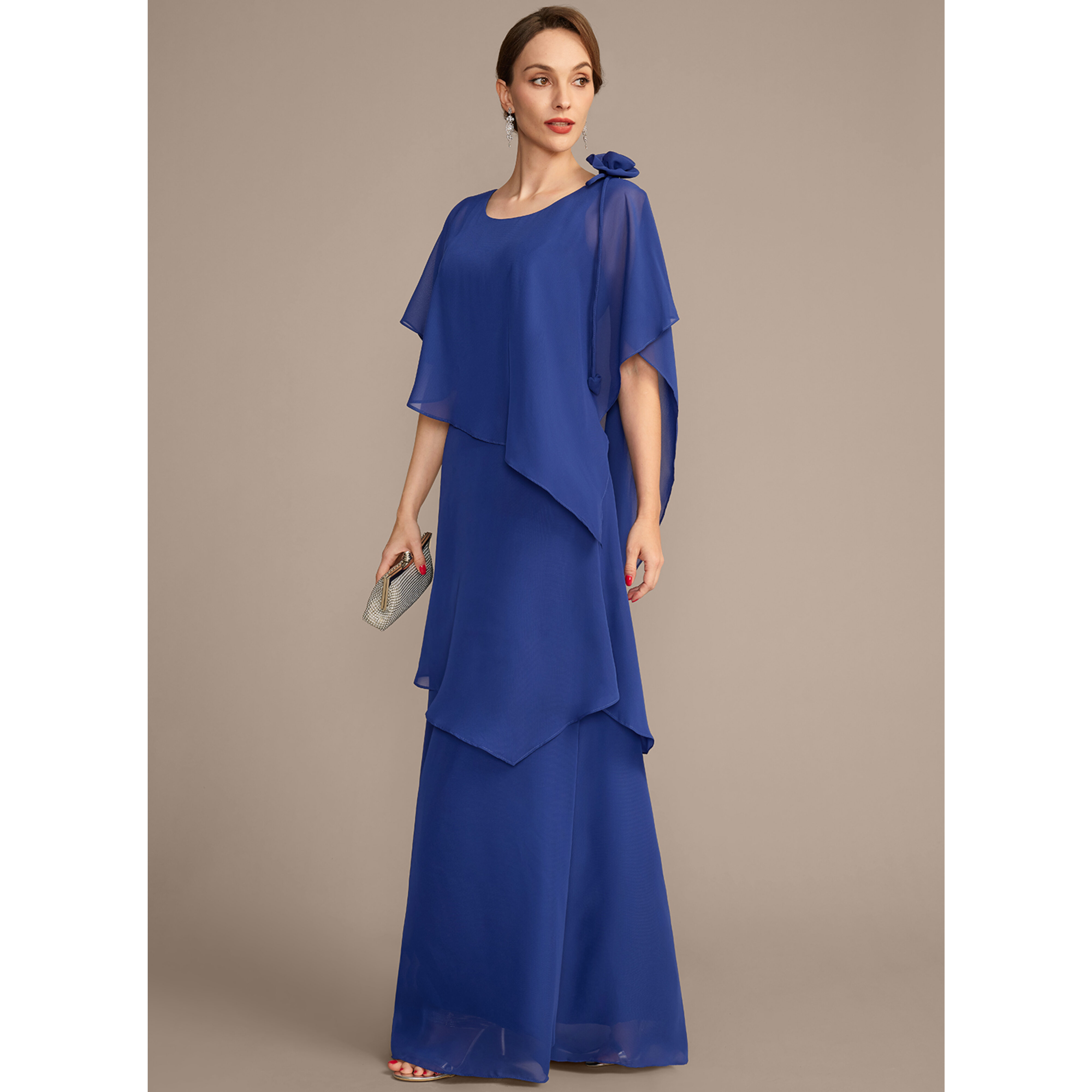 Zaelyn A-line Cape Chiffon Mother of the Bride Dress | JJ's House