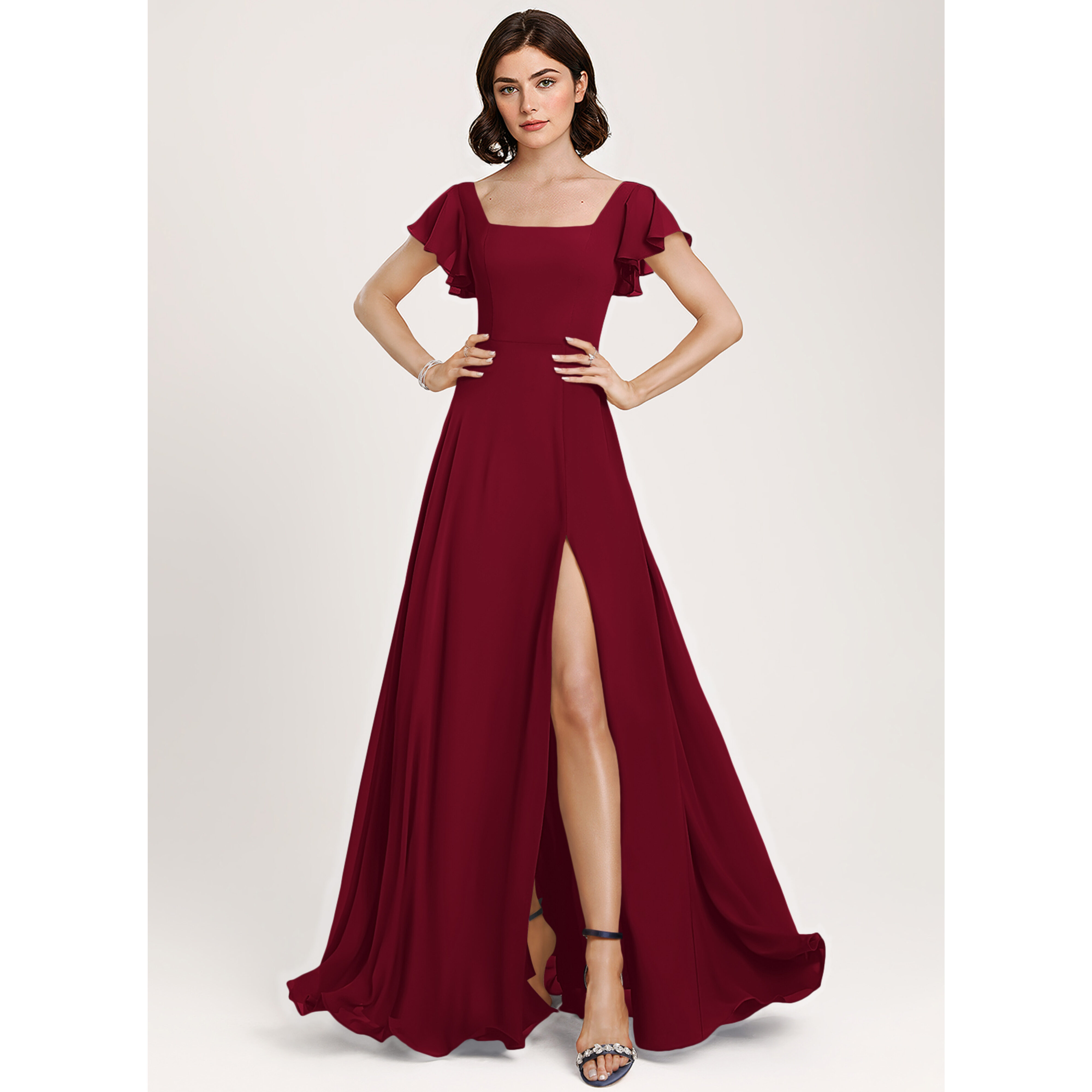 Yeva A-line Square Ruffle Chiffon Bridesmaid Dress | JJ's House